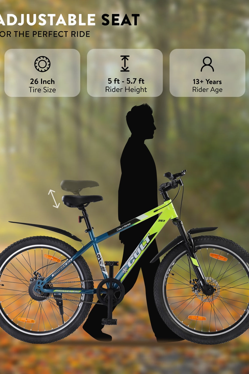 DAUNTLESS26TGREENBLUE Steel Single Speed 26 inch Mountain Cycle, Dual Disc Brake, Front Suspension, Double Wall Rim