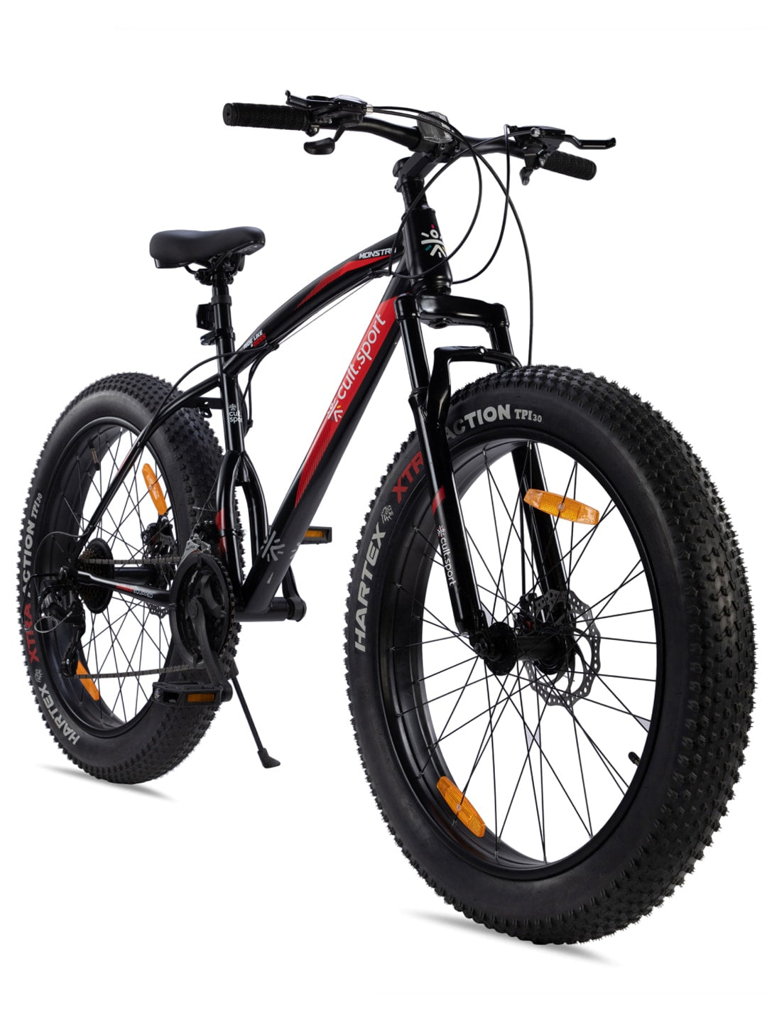 Monstro26T21SBlACK Steel 21 Speed Shimano Gear 26 inch Fat Bike, Front Suspension, Single Wall Rim and Dual Disc Brake,