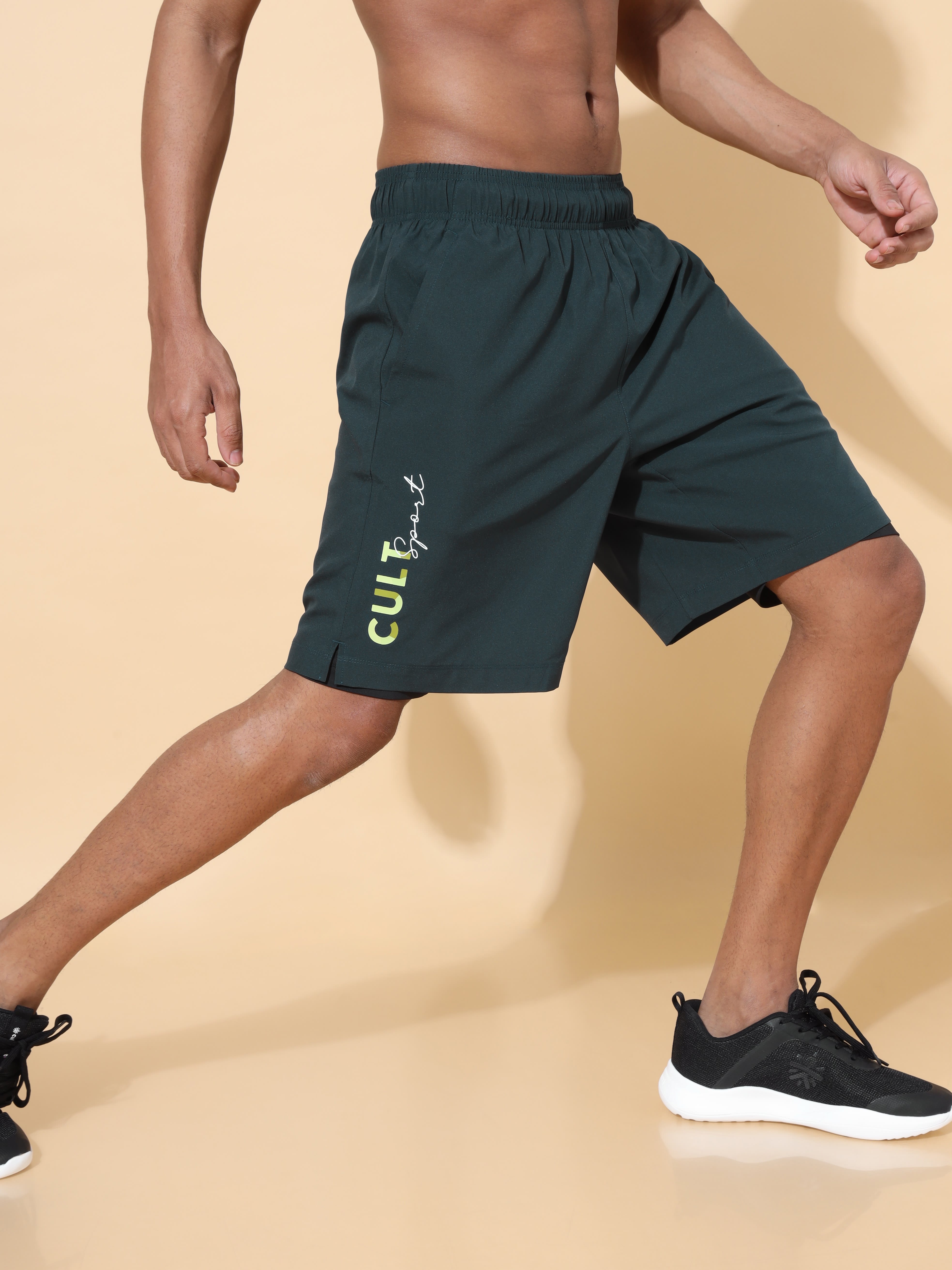 Graphic Active Shorts with Inner Tights