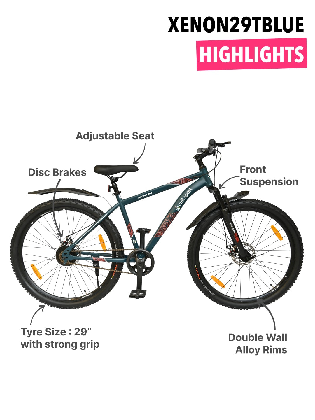 XENON29TBLUE Steel Single Speed 29 inch Mountain Cycle, Front Suspension and Double Wall Rim