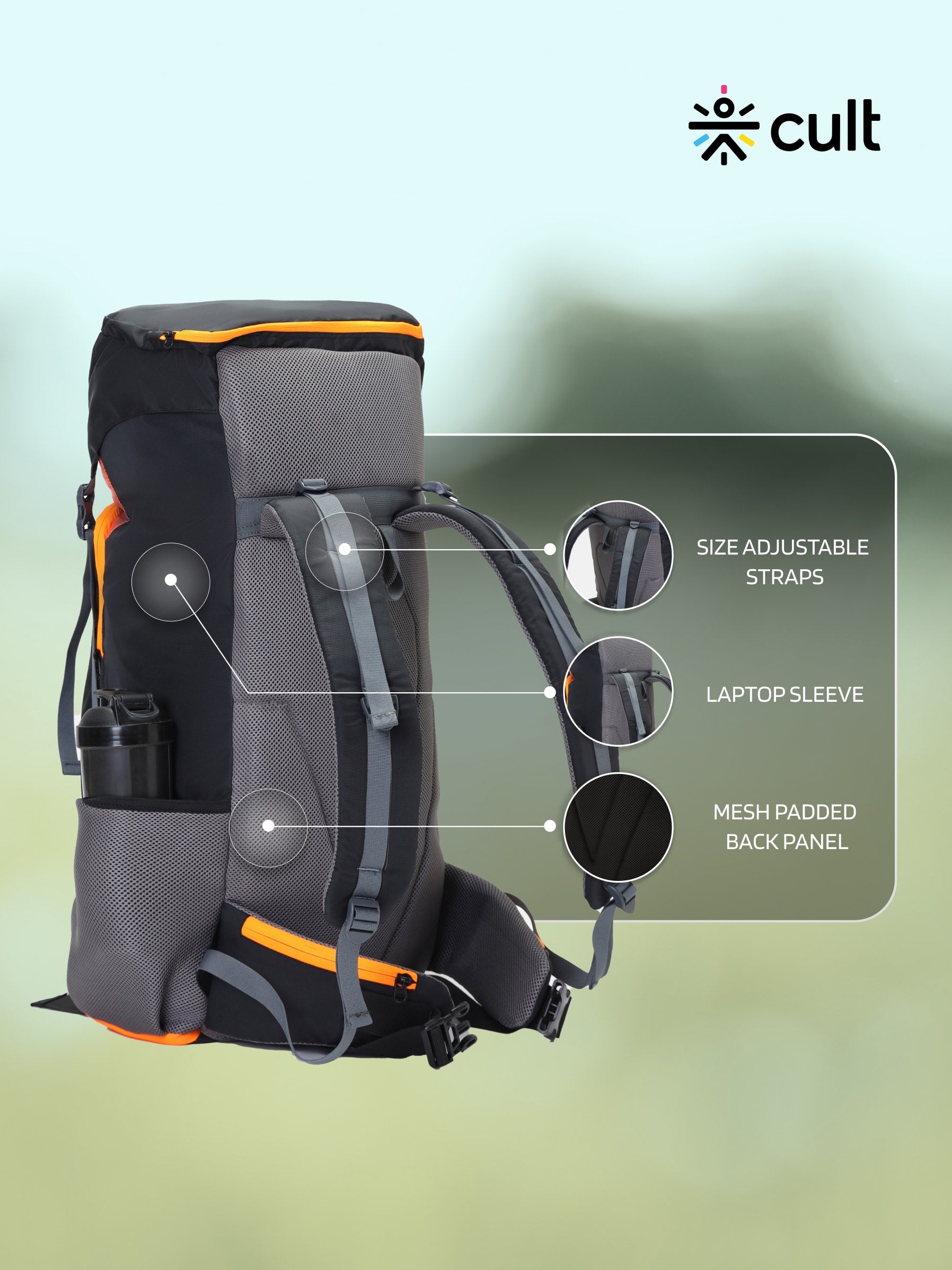 Travel Rucksack 55 L Black Orange