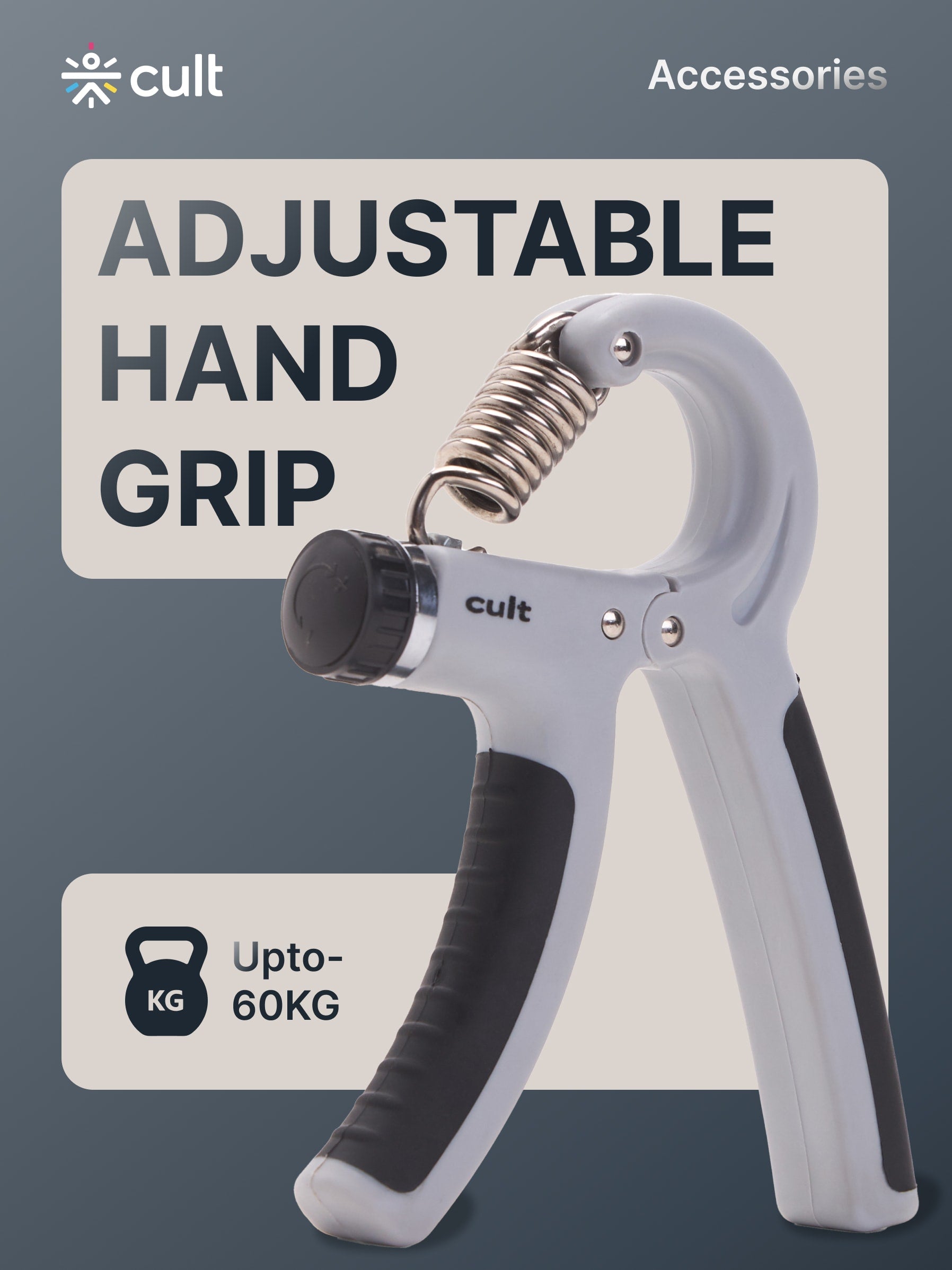 cult Adjustable Hand Grip Strengthener Hand Gripper for Men & Women For Gym Workout Forearm Exercise Finger Exercise Power Gripper Grey