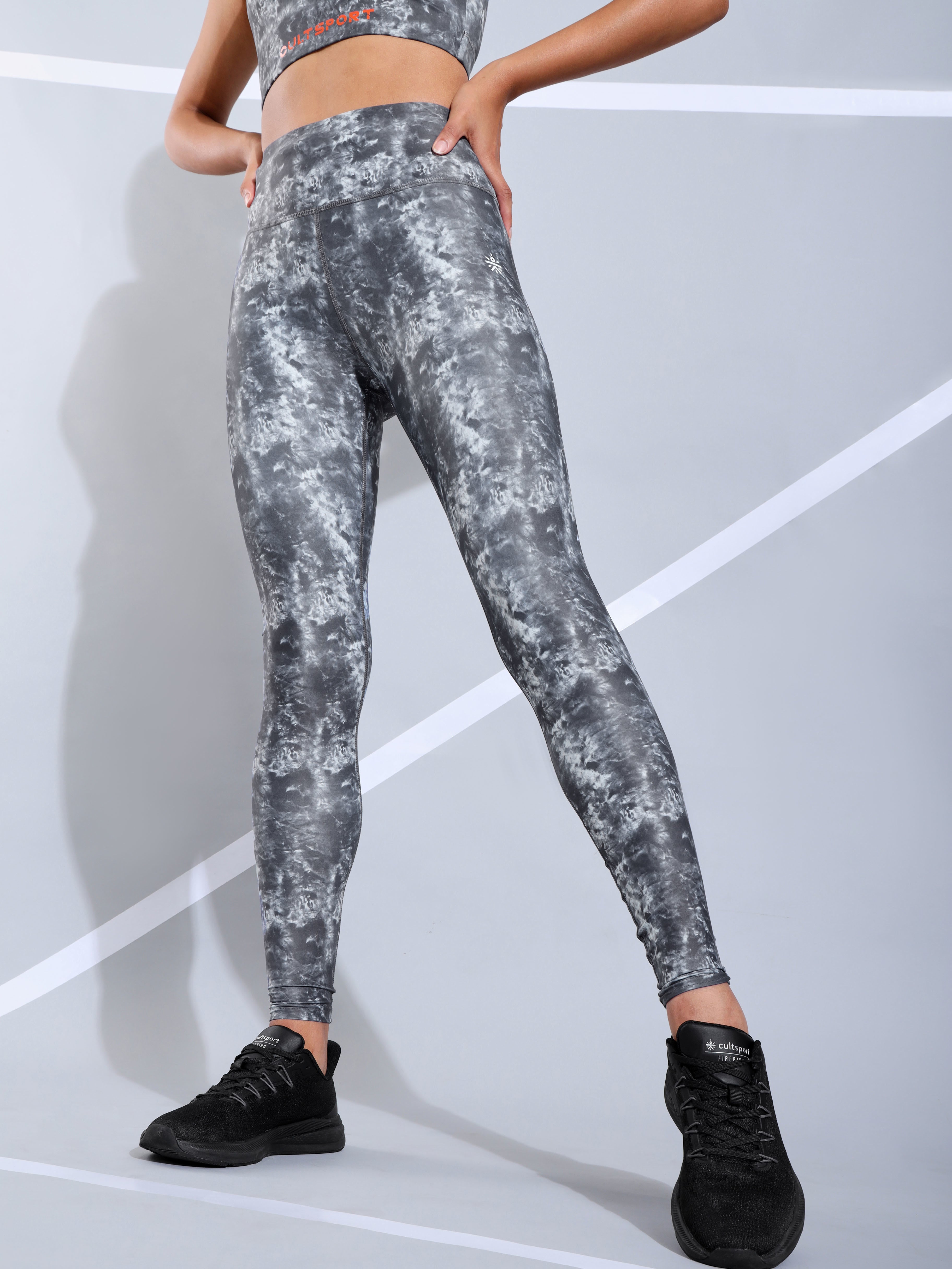 Grey All Over Print Absolute Fit Tights with Back Pocket