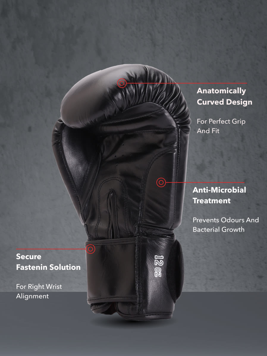 cult Premium Leather Boxing Gloves for Men & Women Foam Padding Thickness 35 mm Punching Bag Gloves for Boxing, Training, Kickboxing, Muay Thai, MMA Boxing Gloves Black