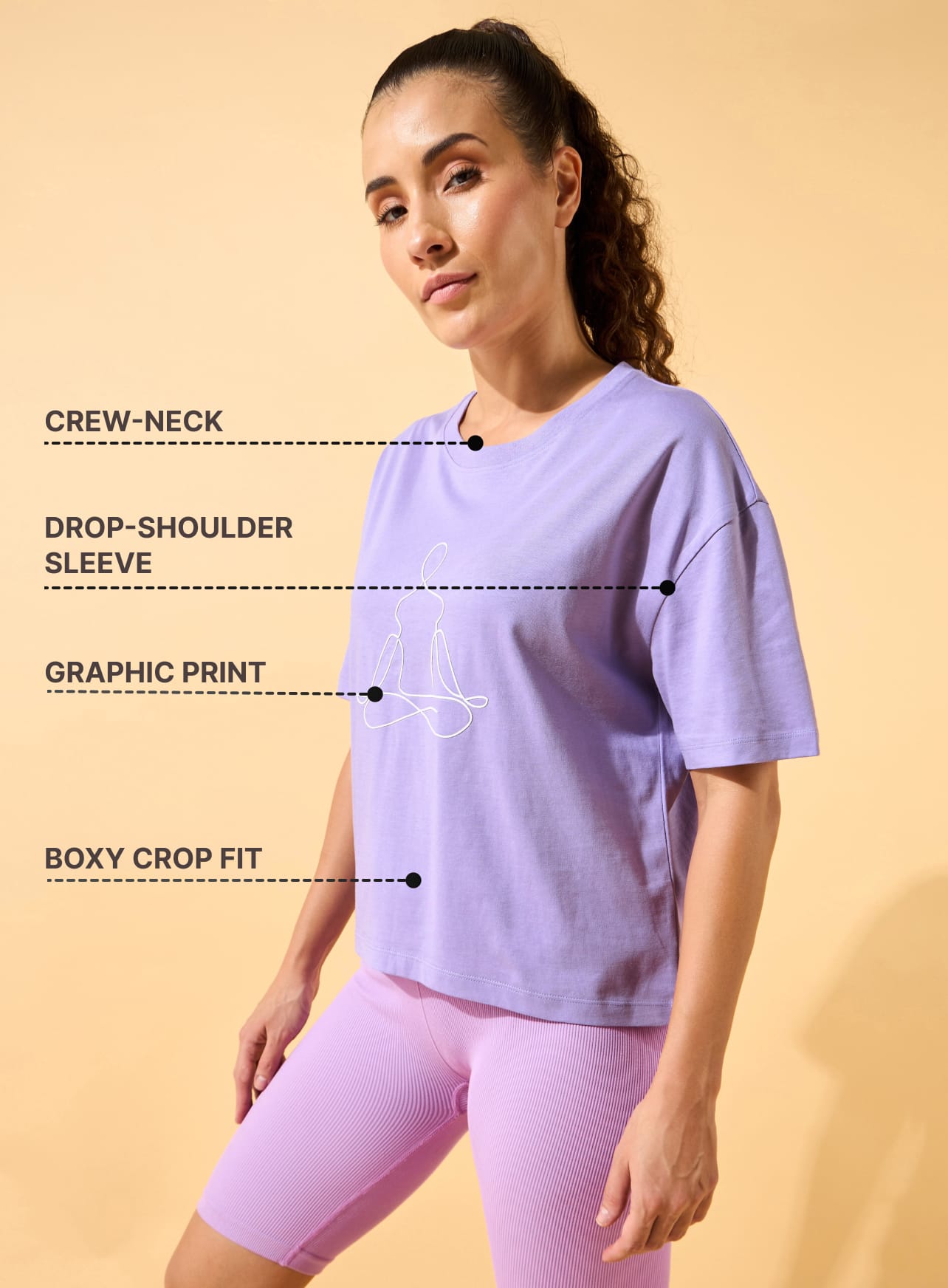 Yoga Caricature Print Cropped T-shirt