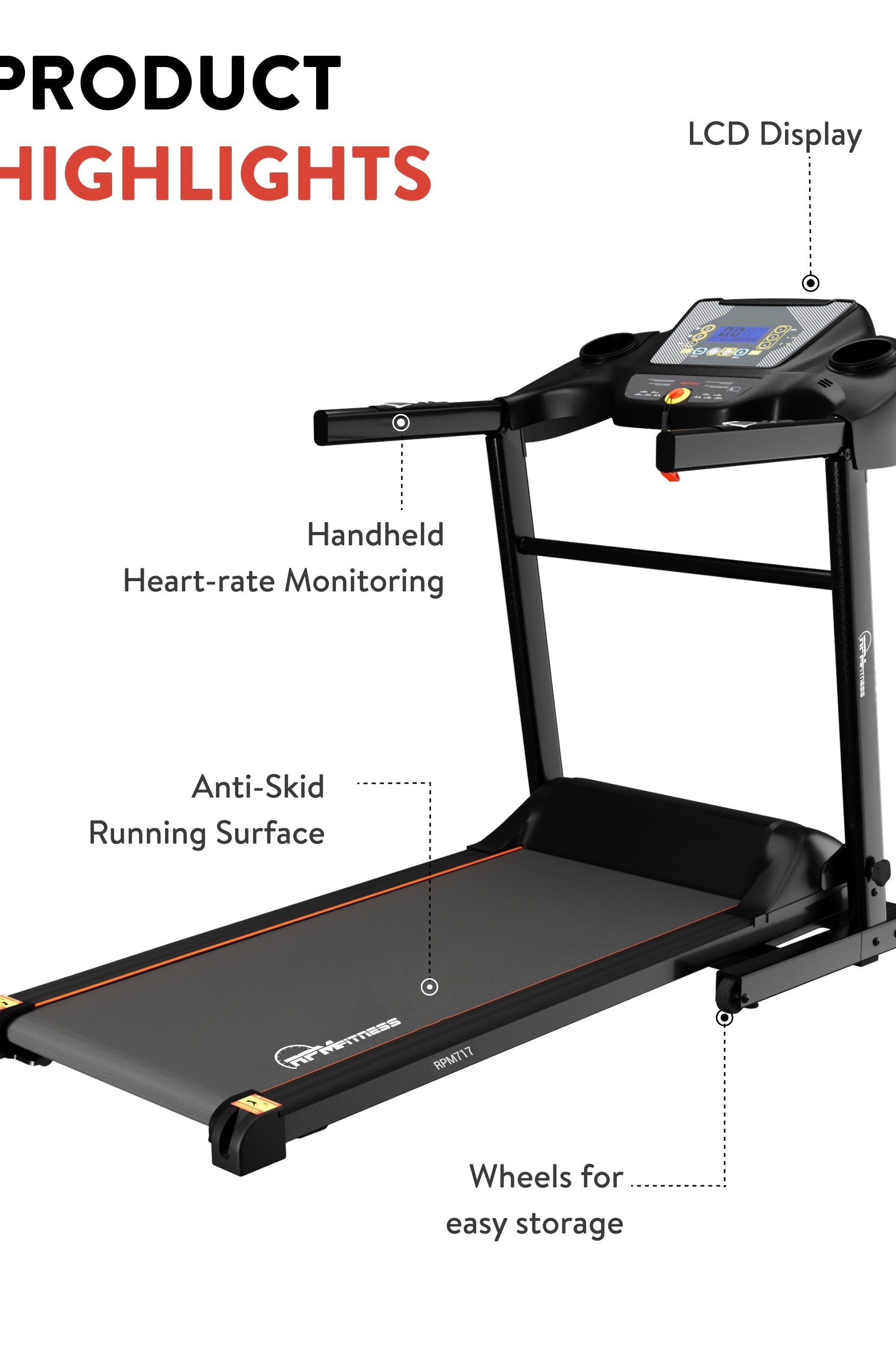 RPM717 2HP Powerful Brushless Motor Treadmill with Max Weight-100kg | Max speed-14kmph (with 6 Months extended warranty)