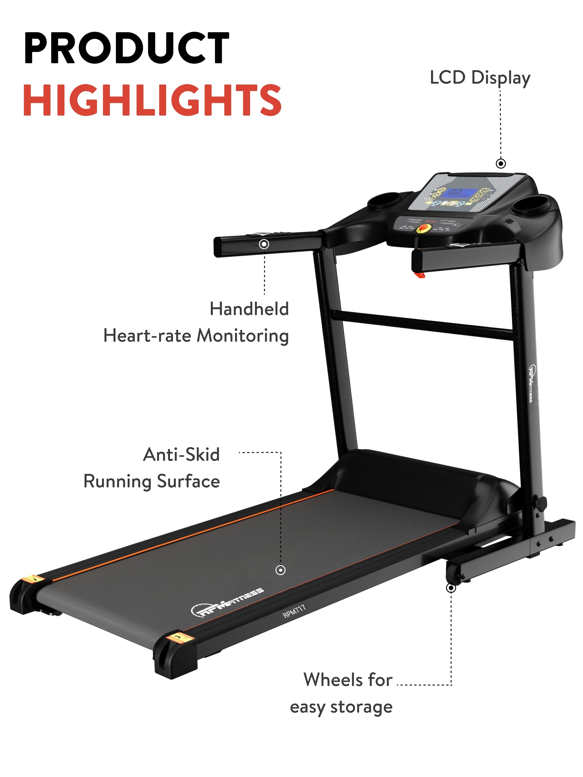 RPM717 2HP Powerful Brushless Motor Treadmill with Max Weight-100kg | Max speed-14kmph (with 6 Months extended warranty)