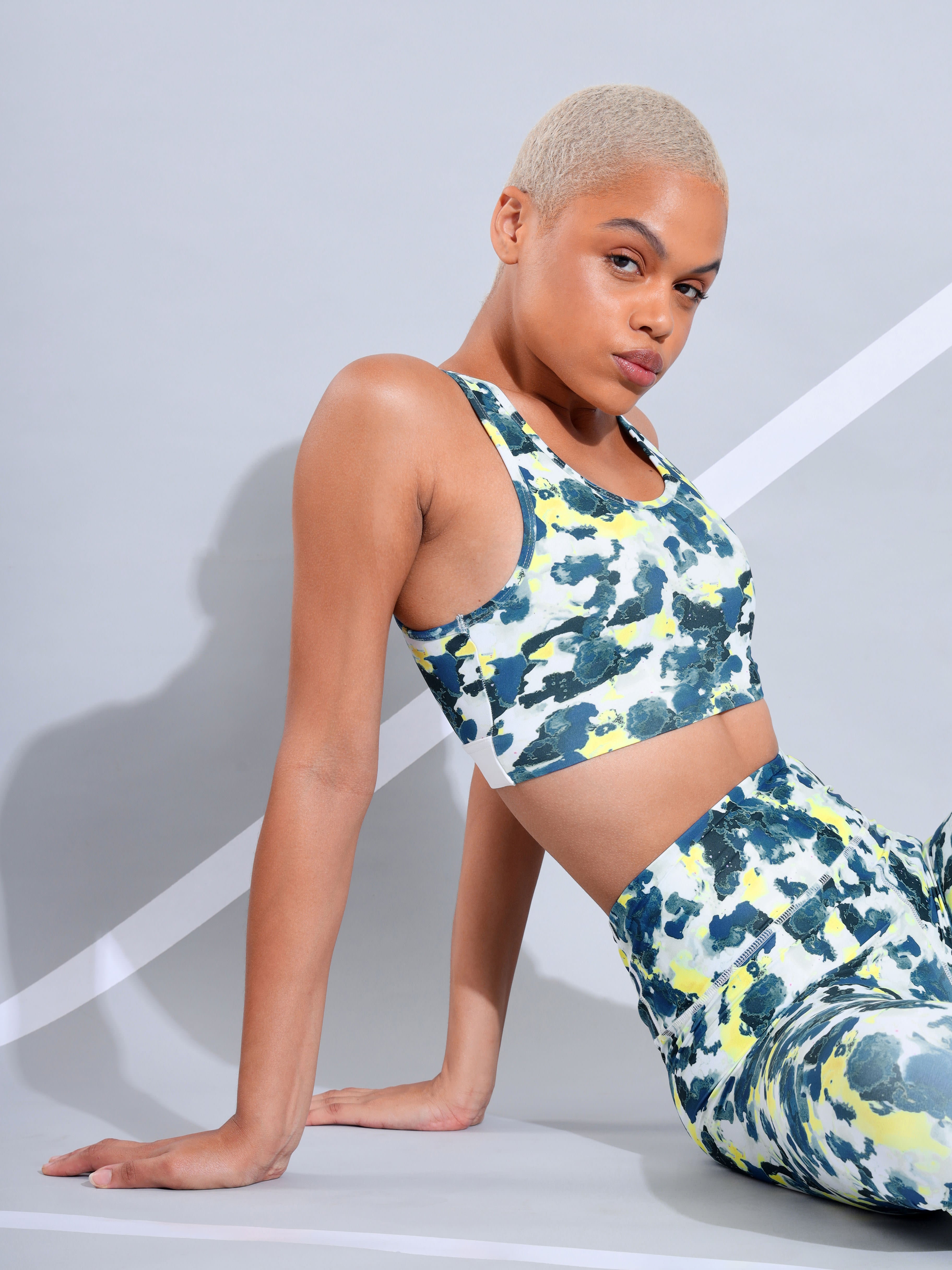 Abstract Print Medium Impact Racer Back Sports Bra