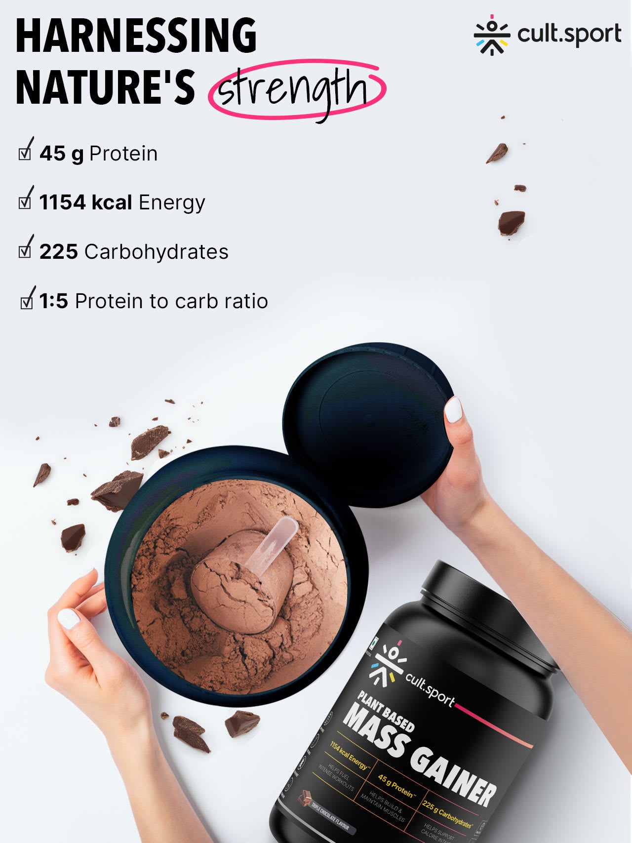 Cultsport Plant-Based Mass Gainer | Triple Chocolate Flavour | Gluten-Free | Cholesterol-Free