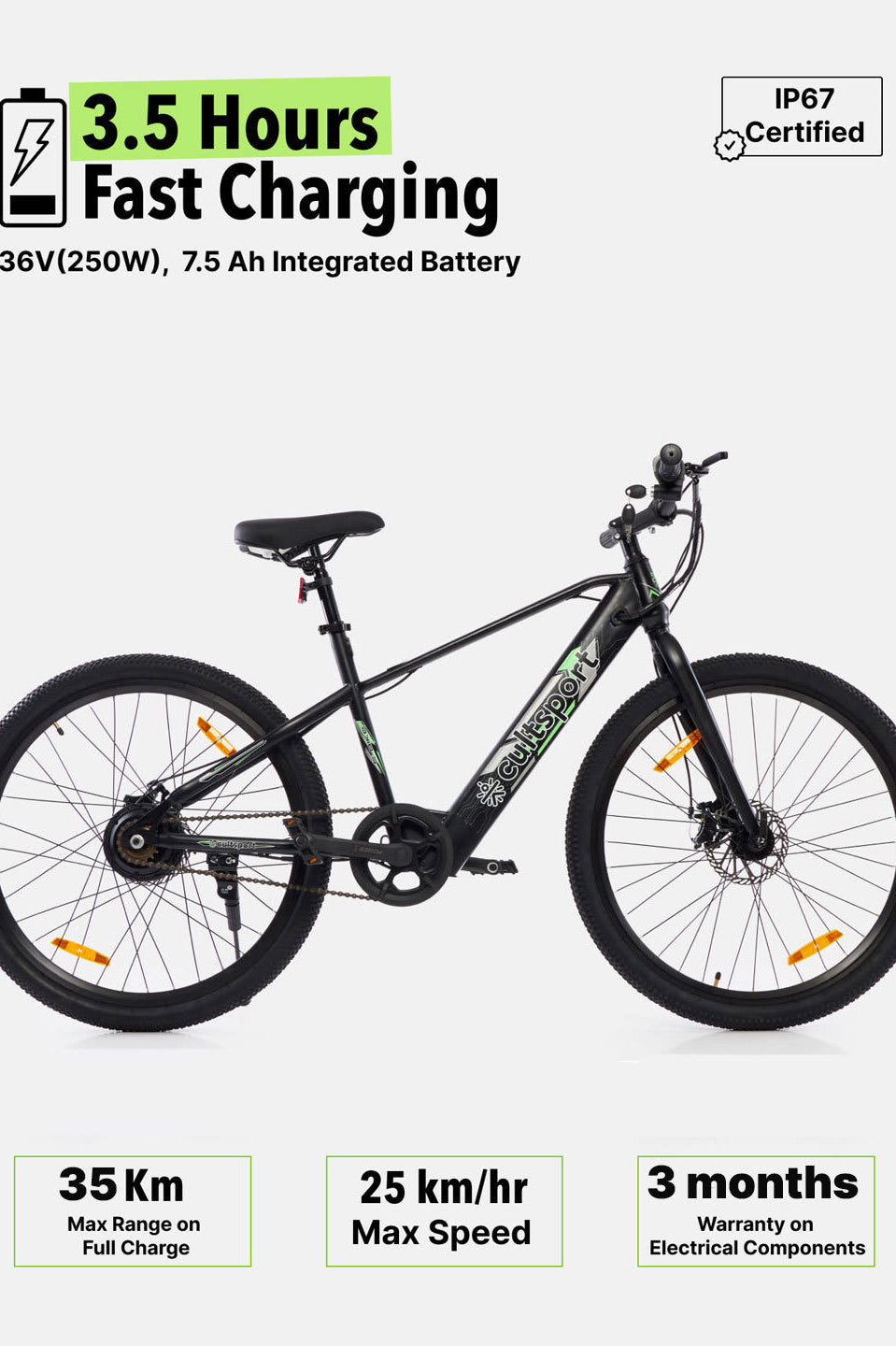 Hermit 27.5T Black with 3.5hrs Fast Charge, Cycling Event, BLDC Motor 27.5 inches Single Speed Lithium-ion (Li-ion) Electric Cycle, Ideal for Unisex, 15+ Years