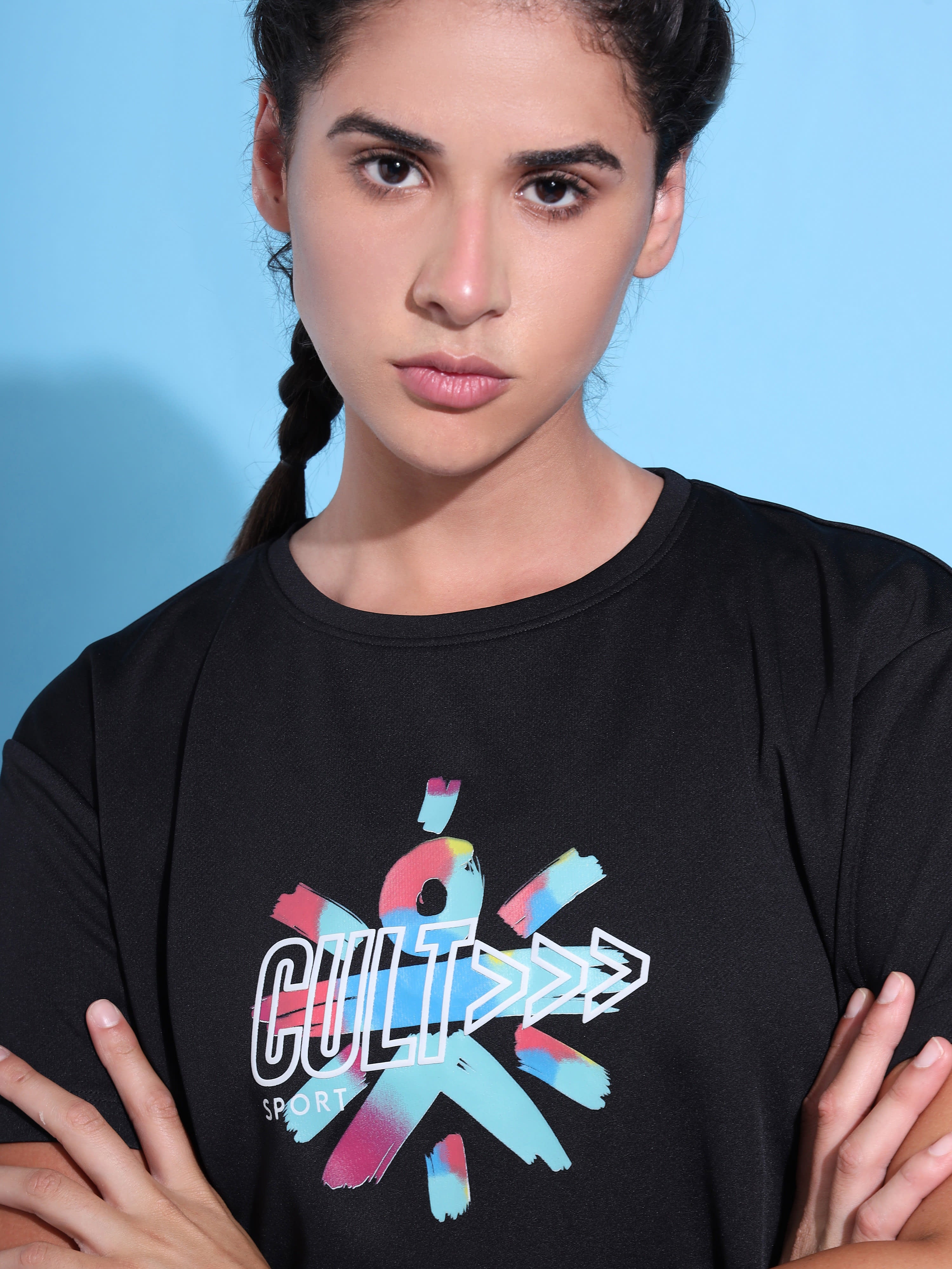 Graphic Print Cropped Gym T-shirt