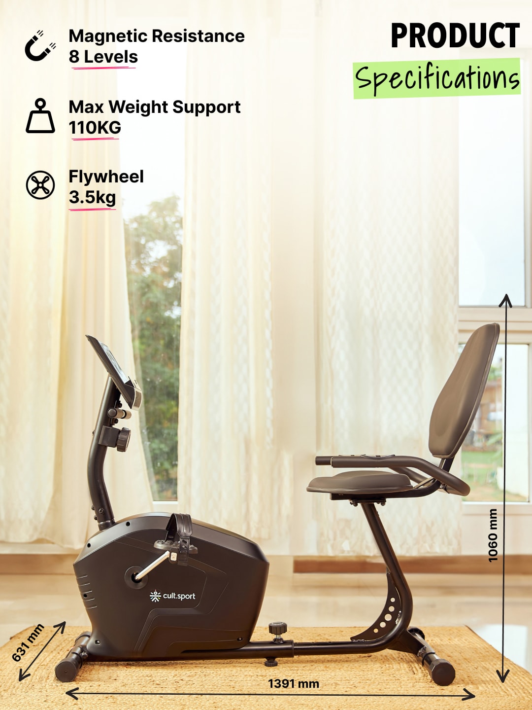 Smartbike Bali Max weight 110 kg with heart rate sensor and adjustable seat Exercise Bike Black (6 Months extended Warranty only on Cultsport.com)