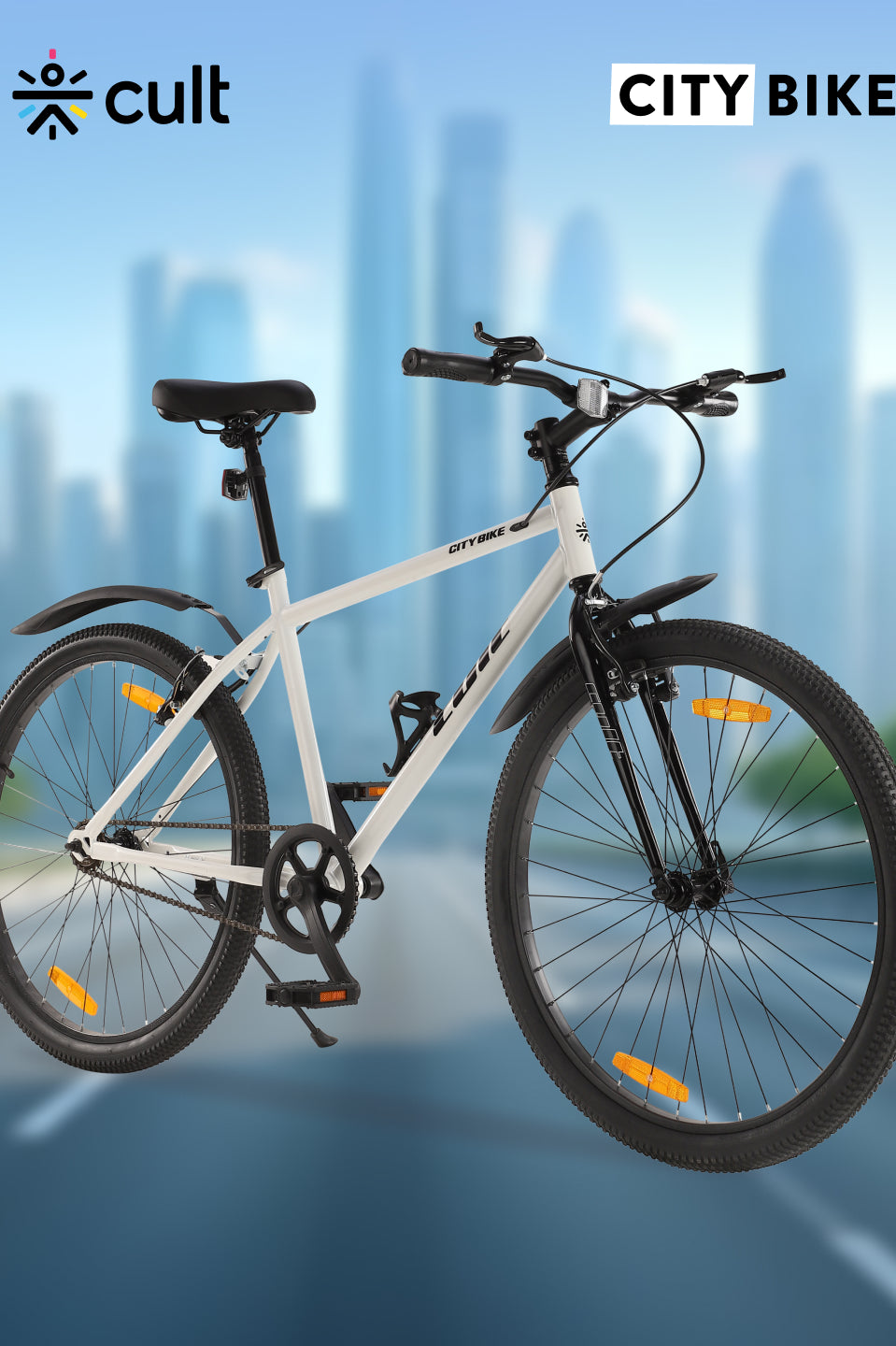 City Bike Steel Frame Single Speed Cycle 26 inch with Single Wall Rim, Rigid Fork,V Brakes, White