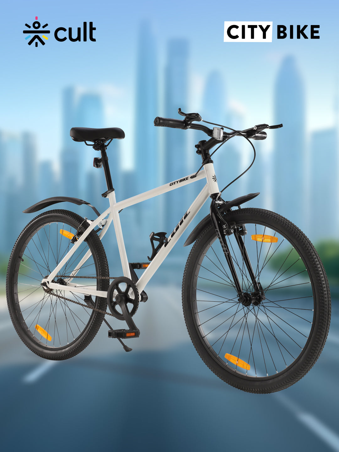 City Bike Steel Frame Single Speed Cycle 26 inch with Single Wall Rim, Rigid Fork,V Brakes, White