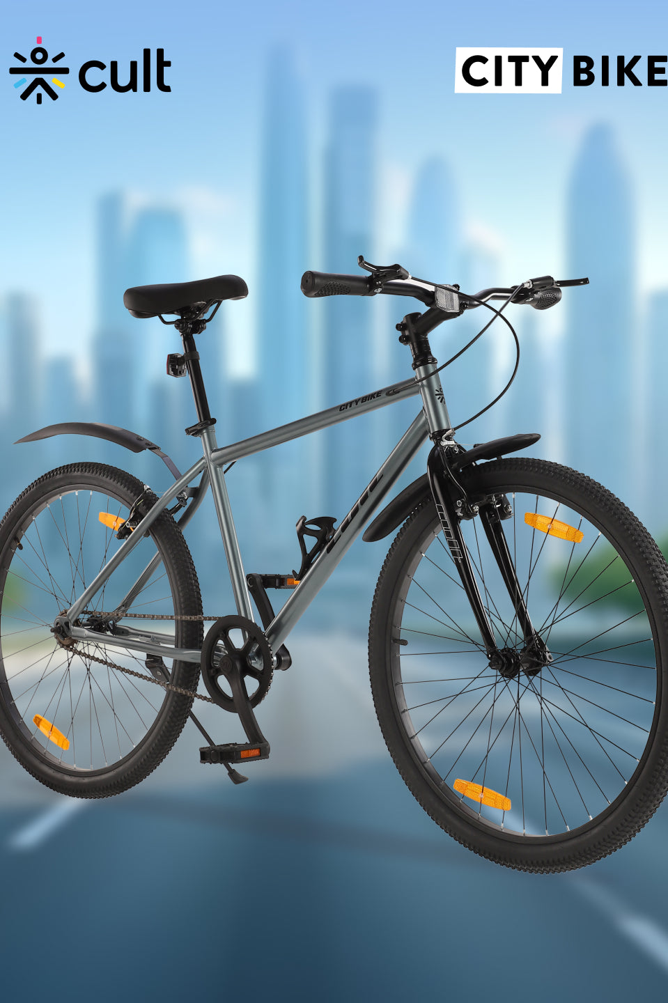 City Bike Steel Frame Single Speed Cycle 26 inch with Single Wall Rim, Rigid Fork,V Brakes,Grey