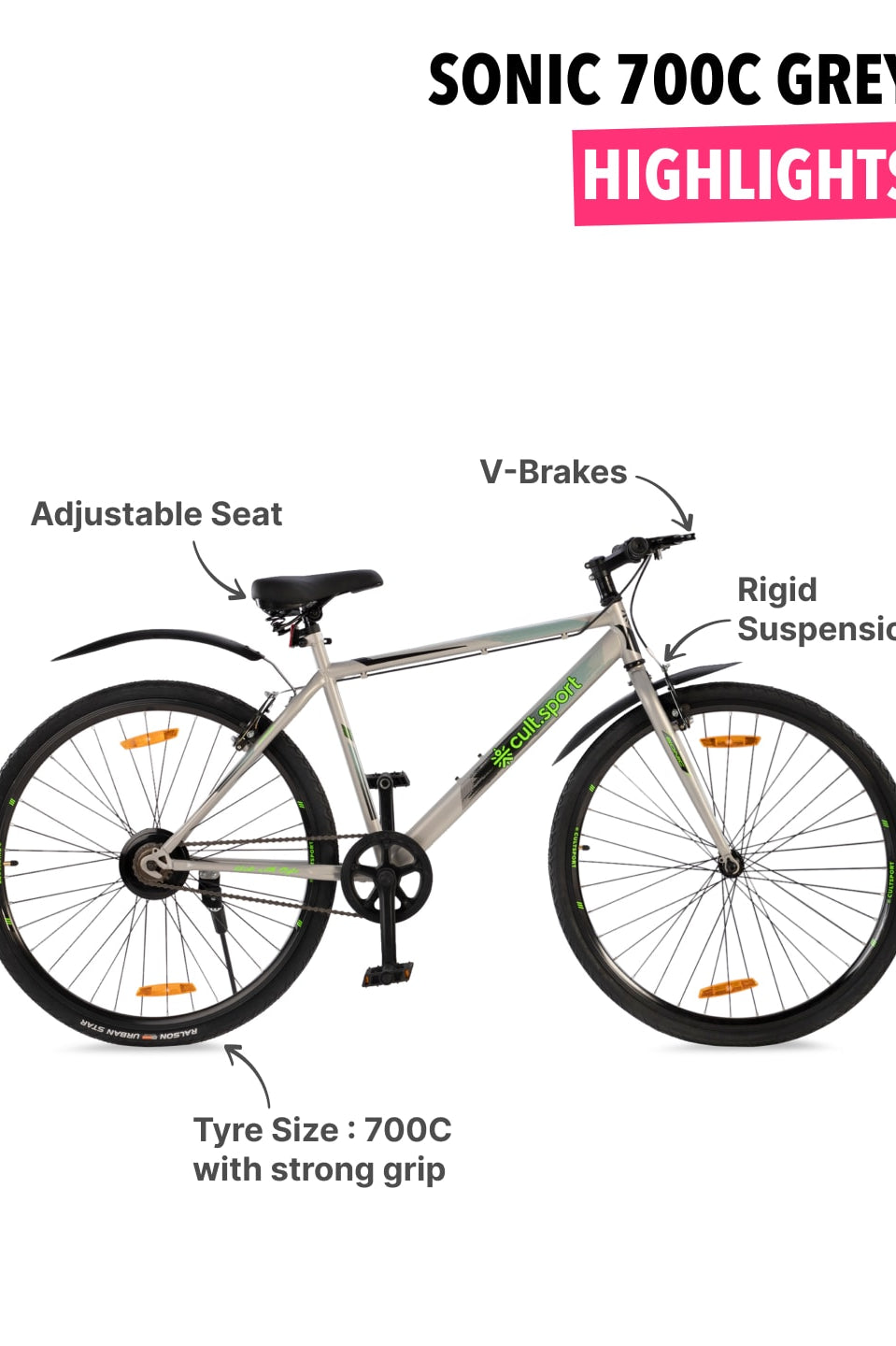 Sonic700CGrey Steel Single Speed 700CCity Bike