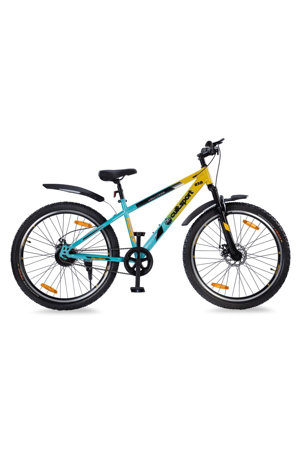DAUNTLESS27.5TYELLOWBLUE Steel Single Speed 27.5 inch Mountain Cycle with Front Suspension, Double Wall Rim and Dual Disc Brake