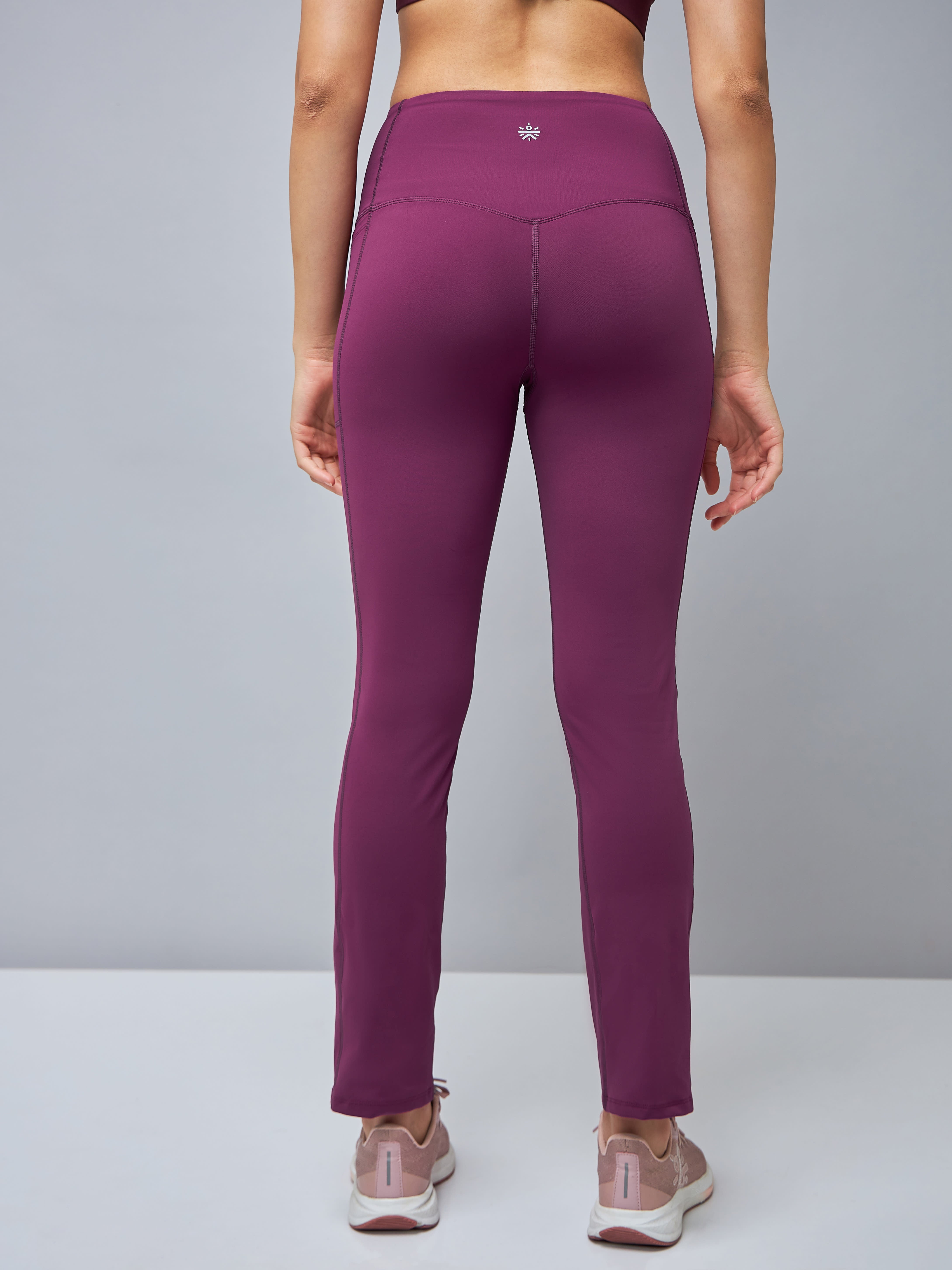 Wine Solid High Waist Straight Pants with Pockets for Women
