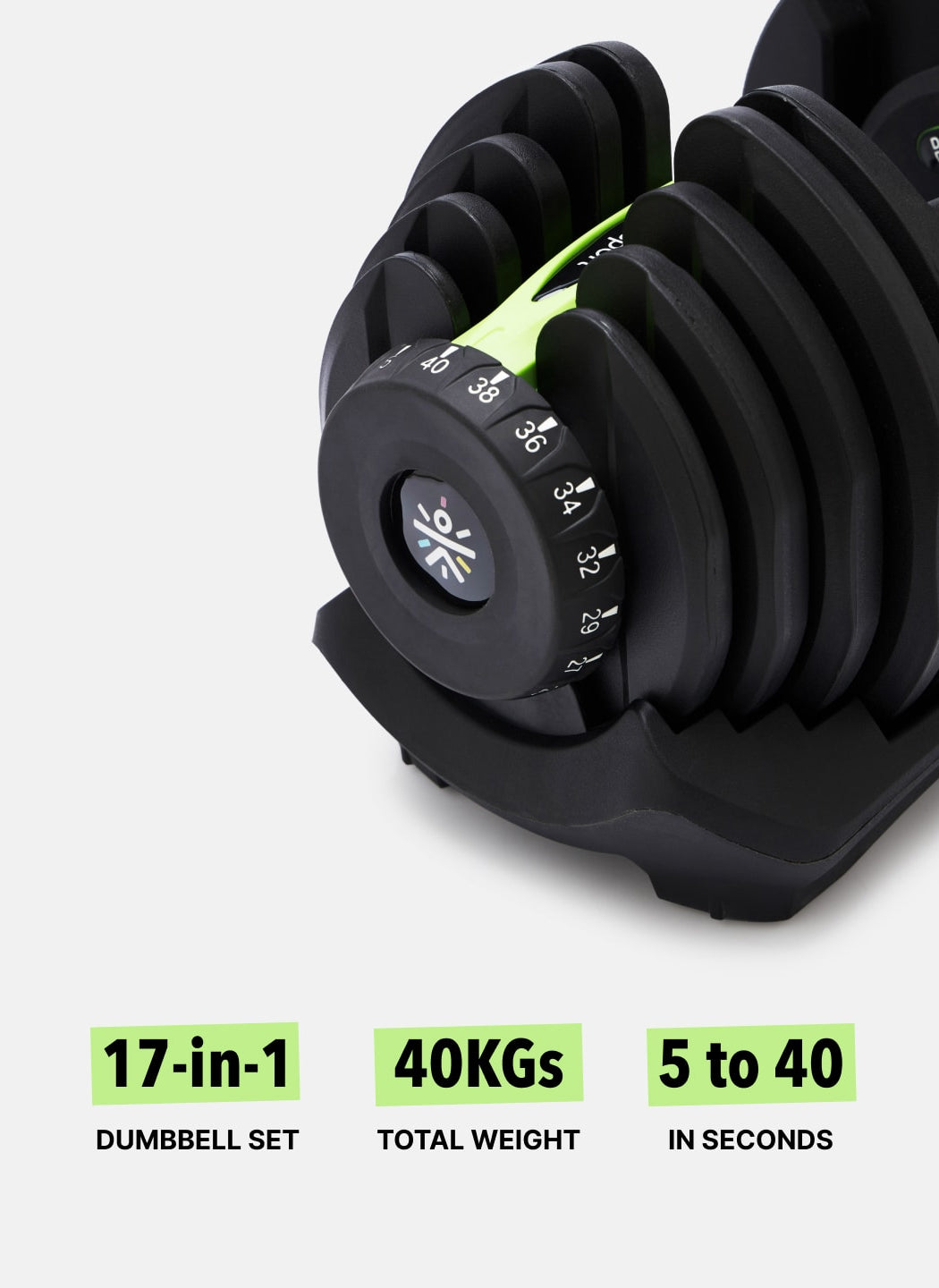40 kg Compact Adjustable Dumbbell (5kg to 40kg), Easy Weight Change: 17-in-1 (1 piece) (6 Months extended Warranty only on Cultsport.com)