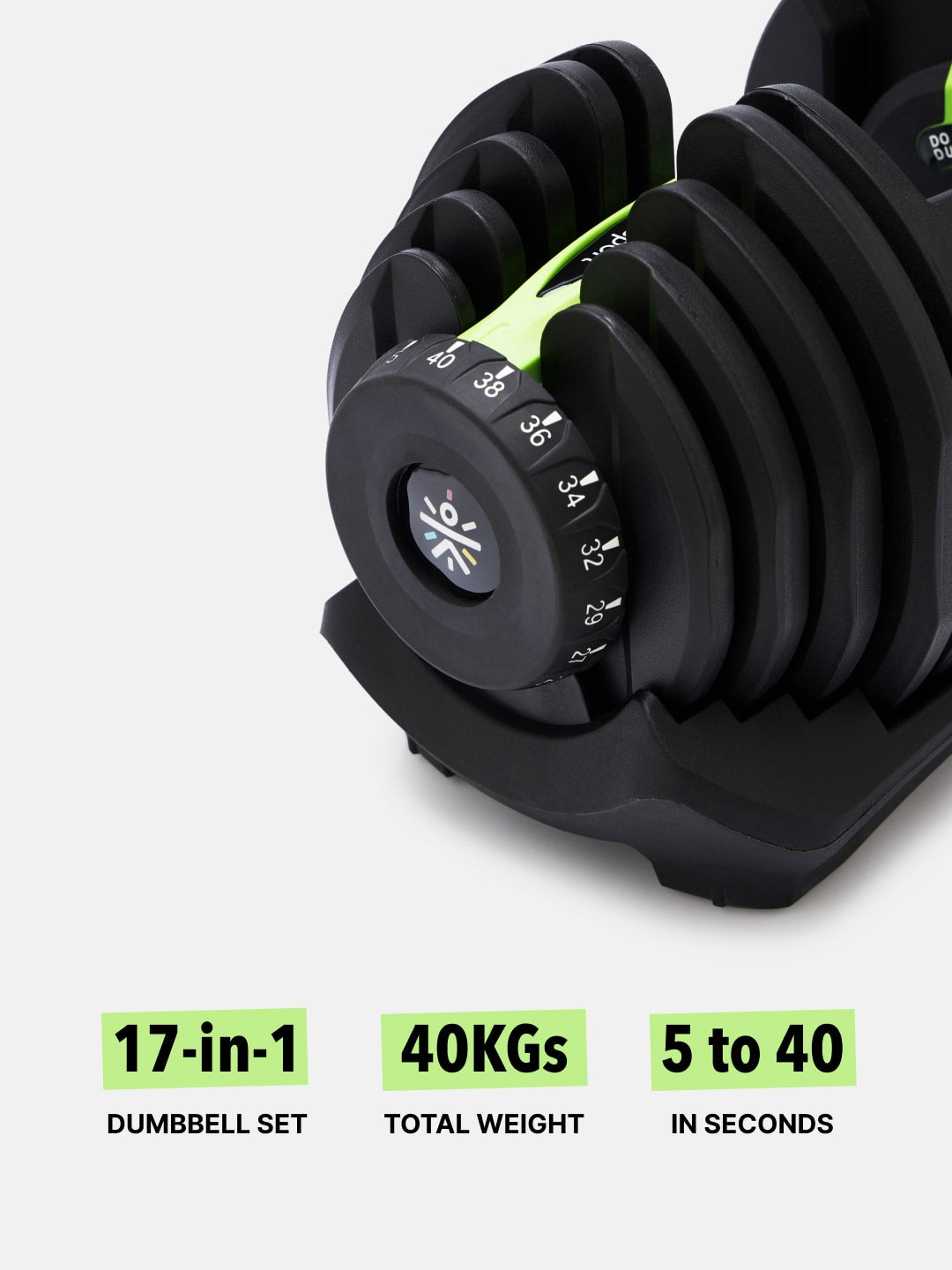 40 kg Compact Adjustable Dumbbell (5kg to 40kg), Easy Weight Change: 17-in-1 (1 piece) (6 Months extended Warranty only on Cultsport.com)