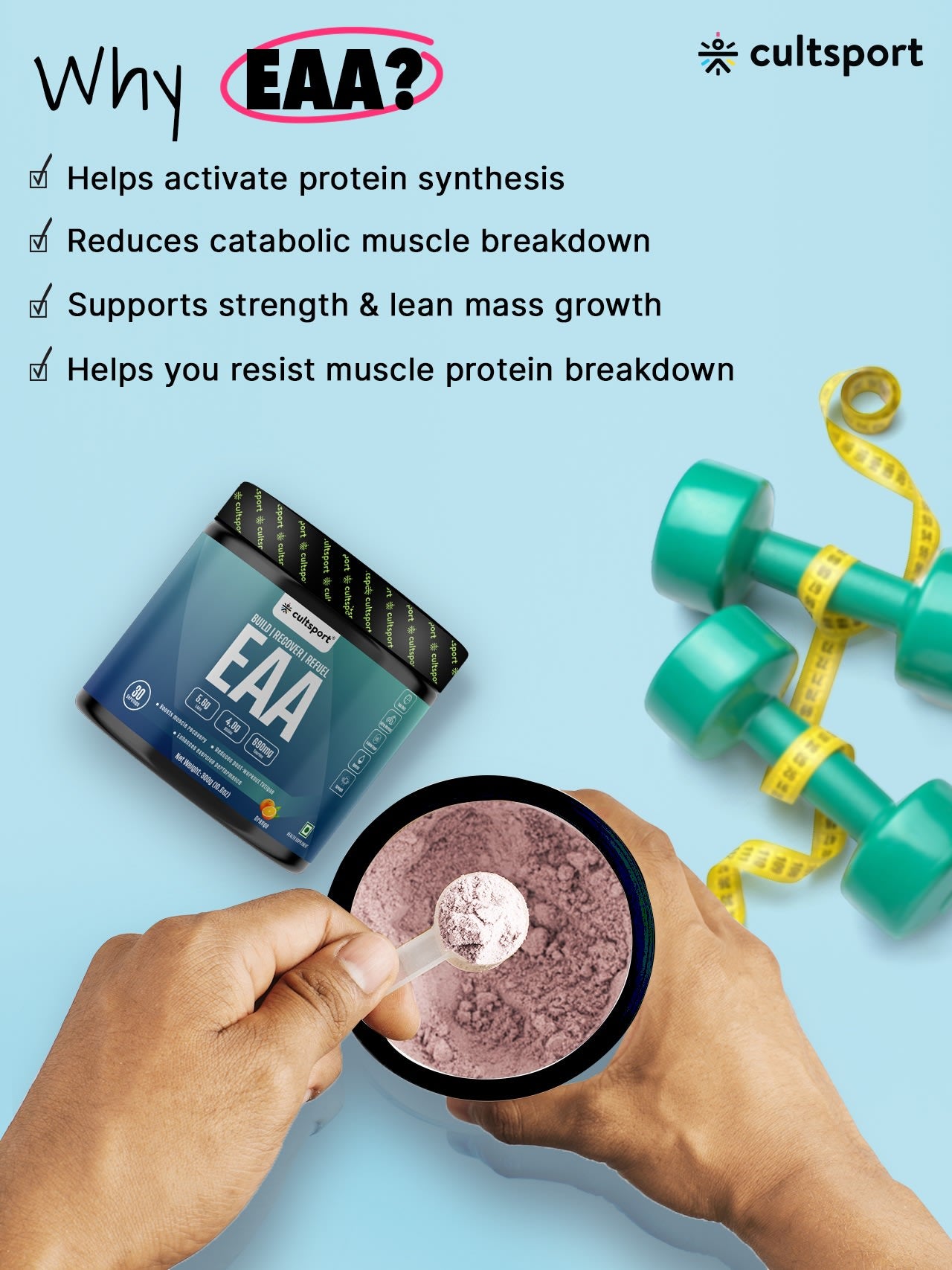 EAA - 300 g | All 9 Essential Amino Acids with BCAA | Helps increase Hydration & Energy Levels | Sugar Free | Orange Flavor, 10 g serving