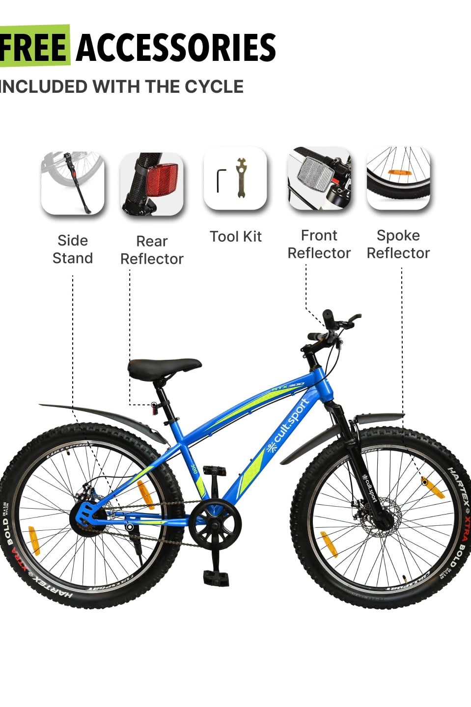 GTX30026TBLUE Steel Single Speed 26 inch Mountain Cycle, Front Suspension and Double Wall Rim