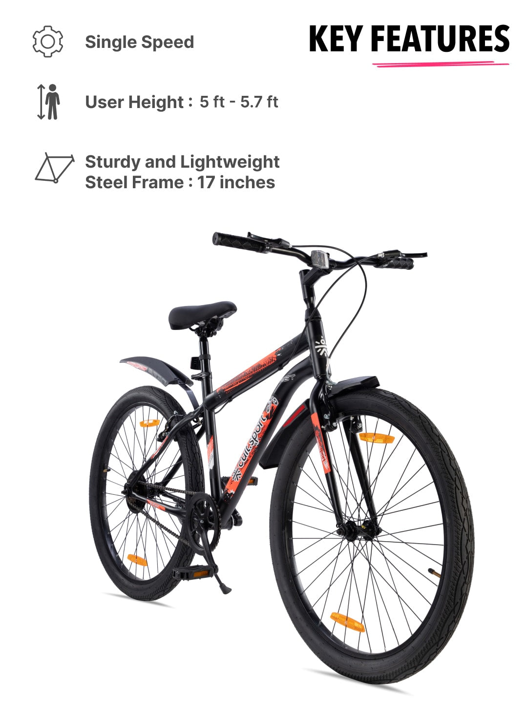 ROKKPRO26TBLACK Steel Single Speed 26 inch Mountain Cycle with Single Wall Rim and Rigid Fork