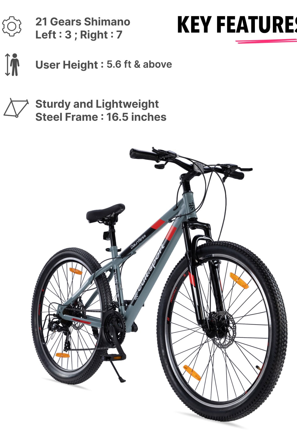 DAUNTLESS21S29TGREYSteel 21 Speed Shimano Gear 29 inch Mountain Cycle, Dual Disc Brake, Front Suspension and Double Wall Rim