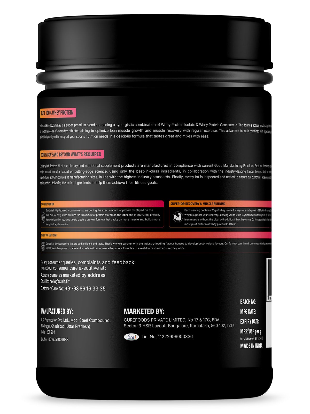 100% Whey Protein Premium Protein - 500g | Sugar free | Protein Powder for Men & Women for Muscle Support & Recovery | 25g Protein Per Serving | 2.5g BCAA, 3.9g Glutamic acid | Belgium Dark Chocolate