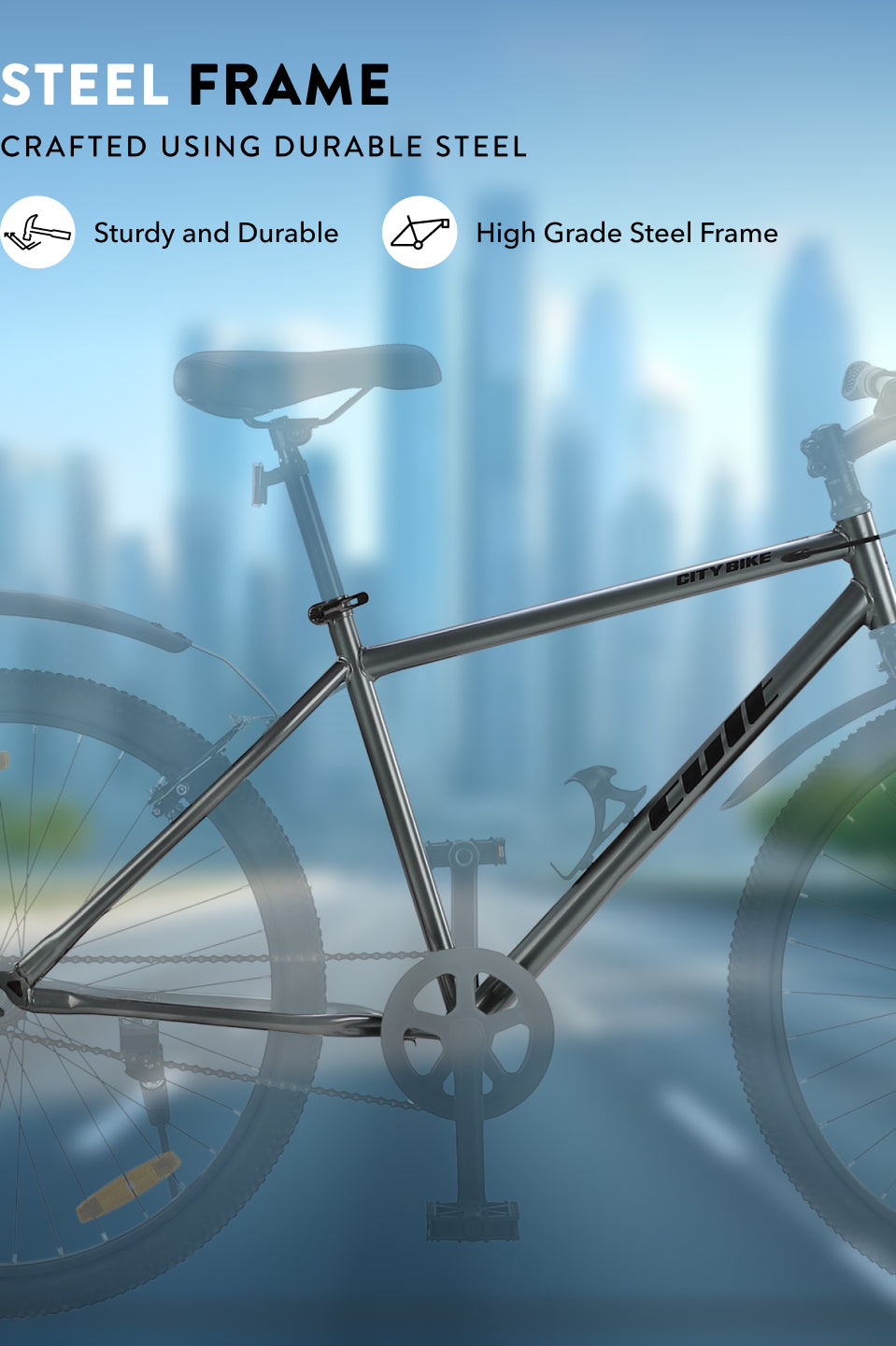 City Bike Steel Frame Single Speed Cycle 26 inch with Single Wall Rim, Rigid Fork,V Brakes,Grey