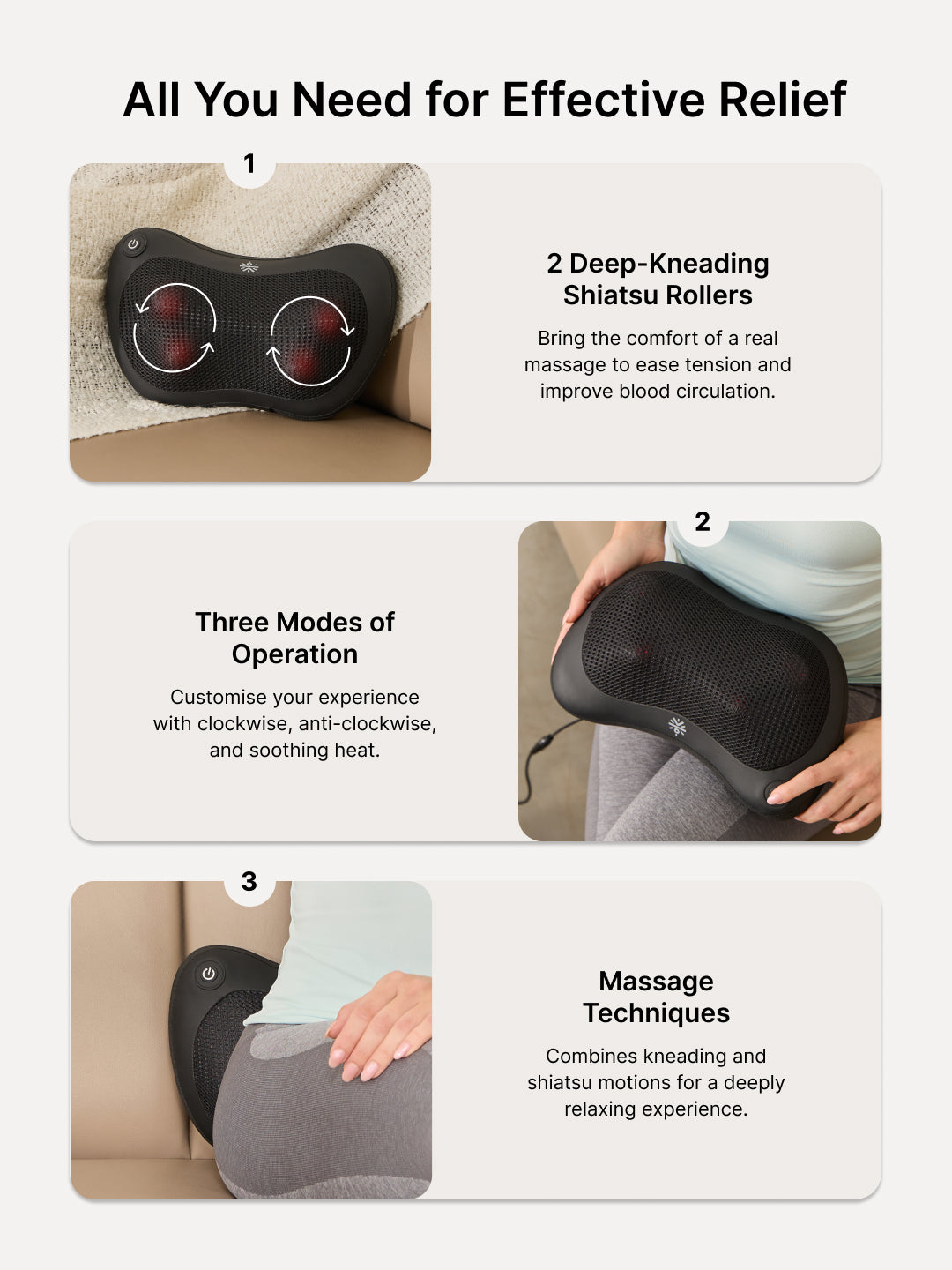 Cult Deep Cure Pillow Massager with soothing heat, Shiatsu 3D Kneading rollers for neck, back, Pain Relief, Corded Electric Massager
