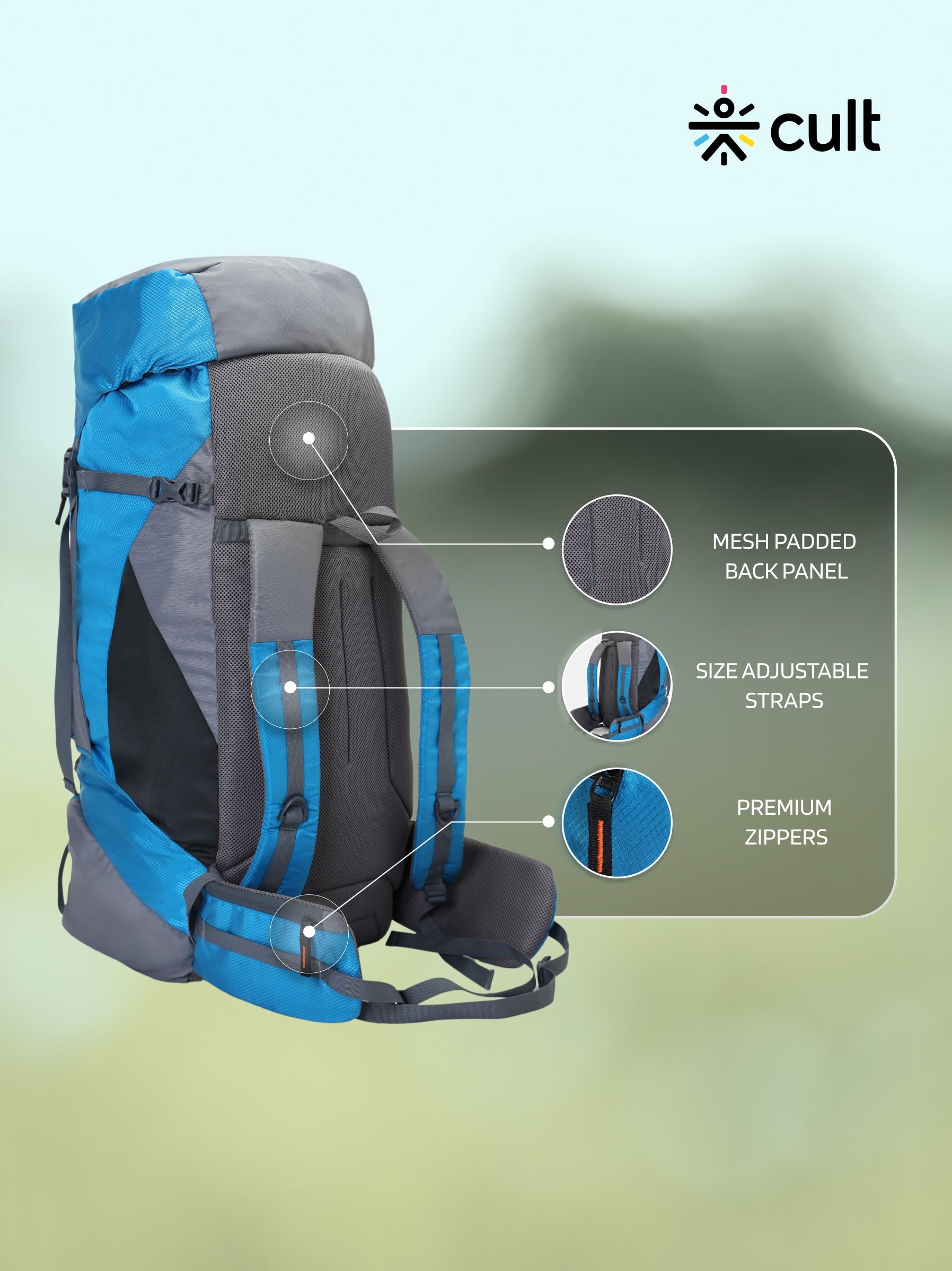 Travel Trekking Rucksack 75 L Blue