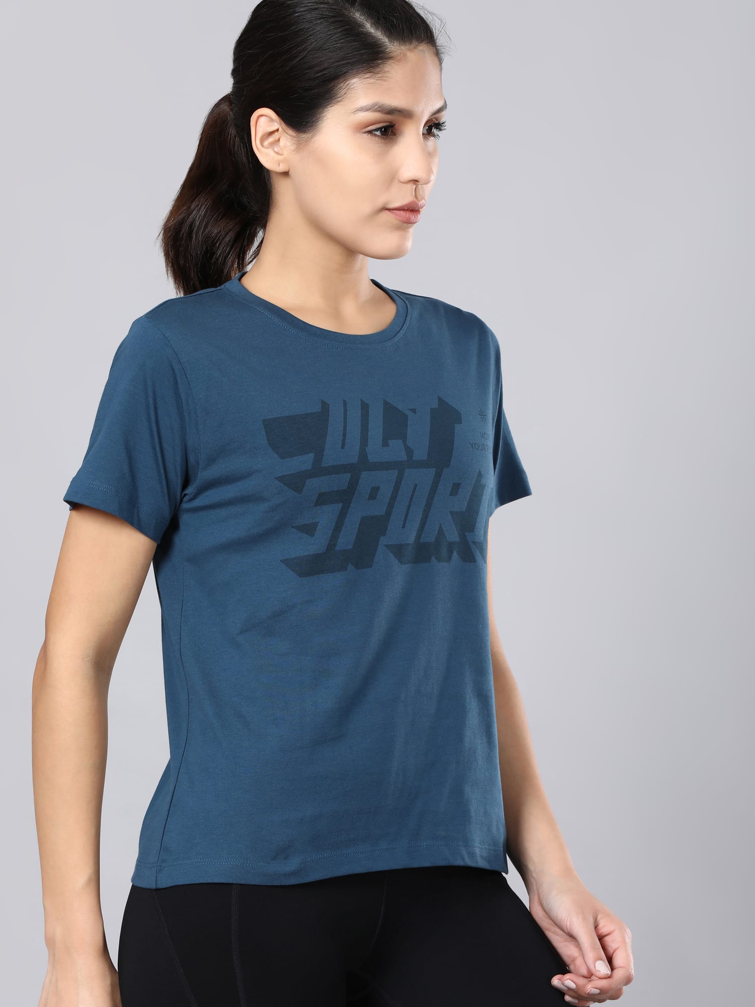 Flydry Cotton Dark Teal Cropped Workout Tee