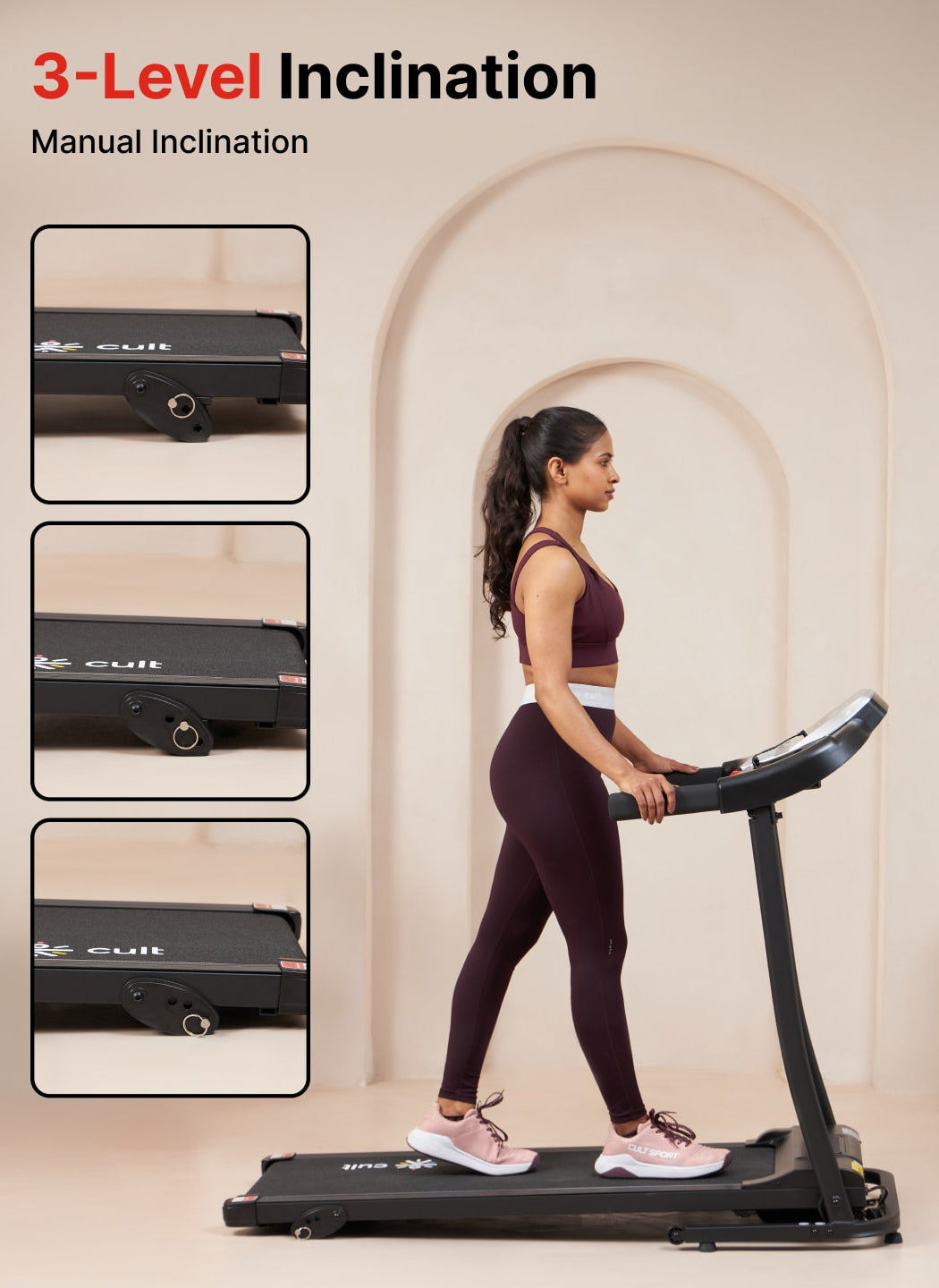 Cultrun S3.0 3HP Peak Treadmill | 3-level Manual-Incline | Max Weight-100kg | Max Speed-10kmph (with 6 months extended warranty)