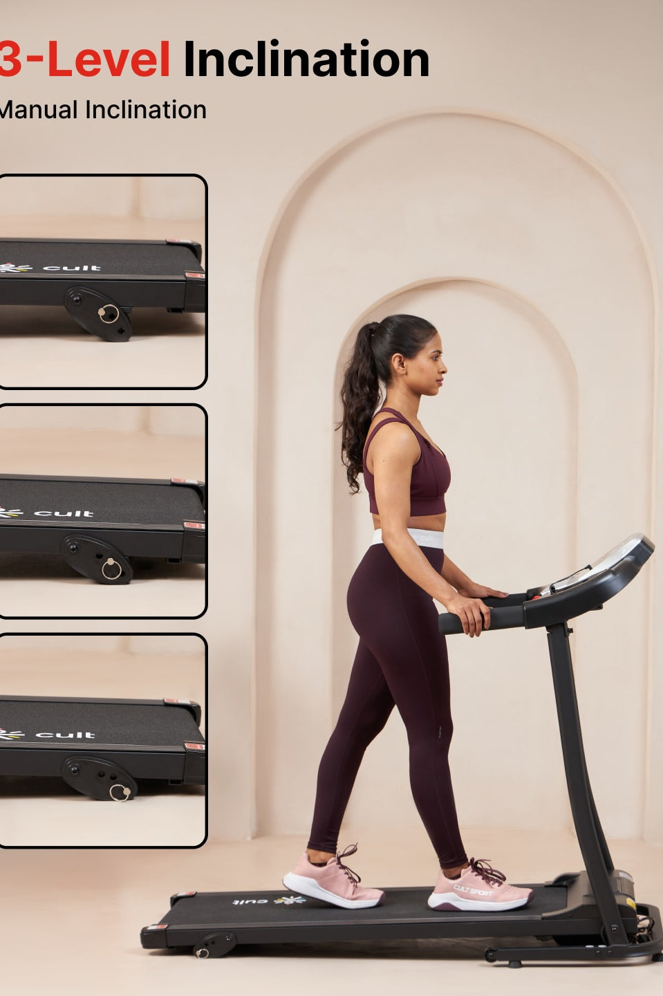 Cultrun S3.0 3HP Peak Treadmill | 3-level Manual-Incline | Max Weight-100kg | Max Speed-10kmph (with 6 months extended warranty)