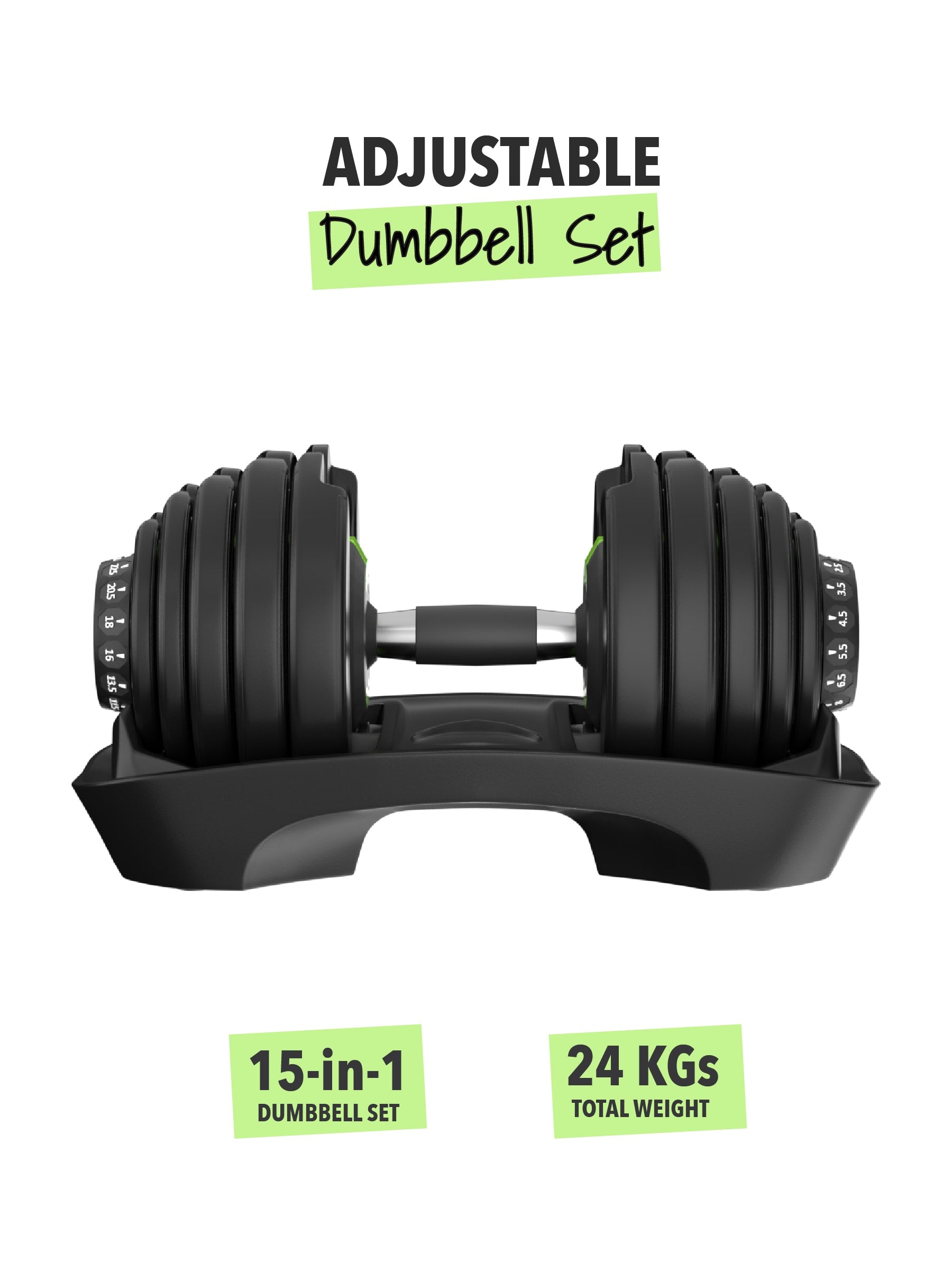 24 kg Compact Adjustable Dumbbell (2.5kg to 24kg), Easy Weight Change: 15-in-1 (1 piece) (6 Months extended Warranty only on Cultsport.com)