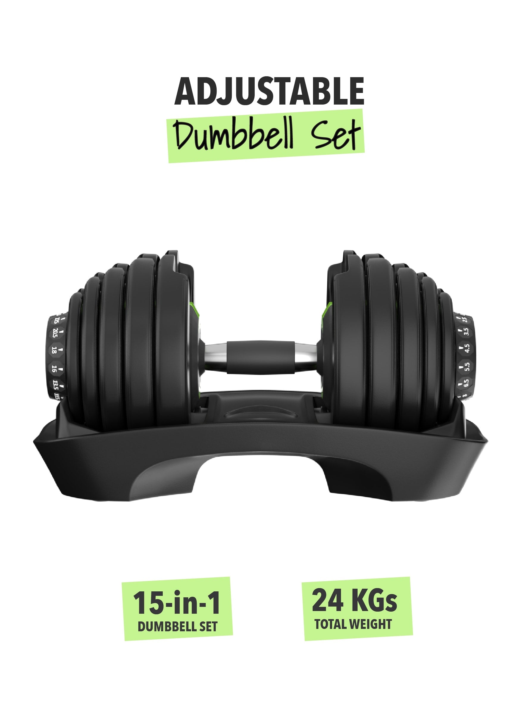 24 kg Compact Adjustable Dumbbell (2.5kg to 24kg), Easy Weight Change: 15-in-1 (1 piece) (6 Months extended Warranty only on Cultsport.com)