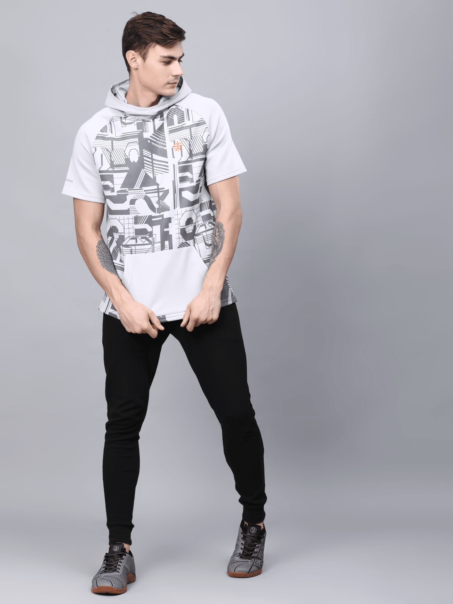 Abstract Hood Grey Workout Tee