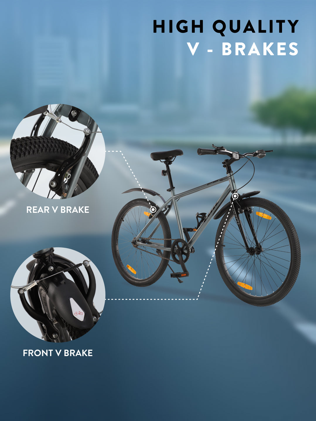 City Bike Steel Frame Single Speed Cycle 26 inch with Single Wall Rim, Rigid Fork,V Brakes,Grey