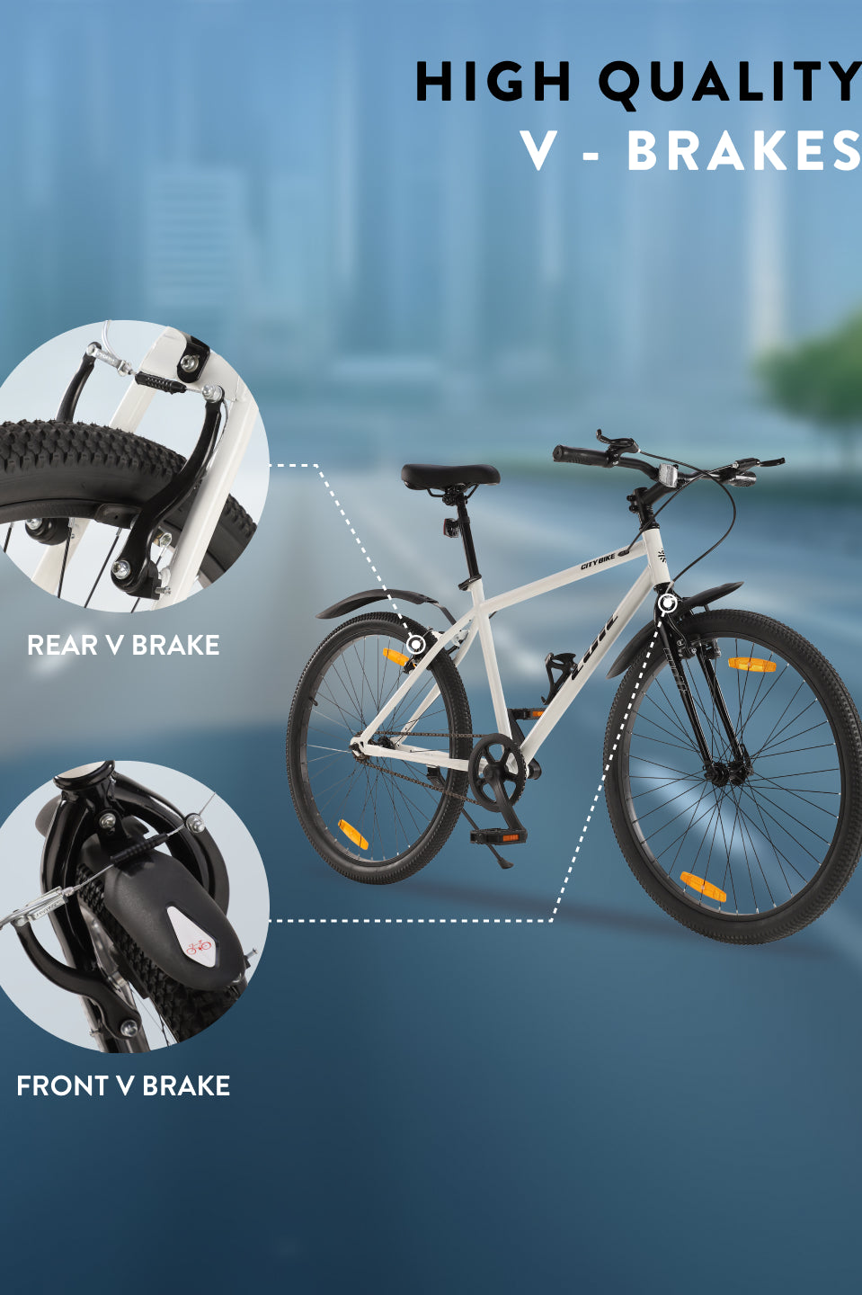 City Bike Steel Frame Single Speed Cycle 26 inch with Single Wall Rim, Rigid Fork,V Brakes, White