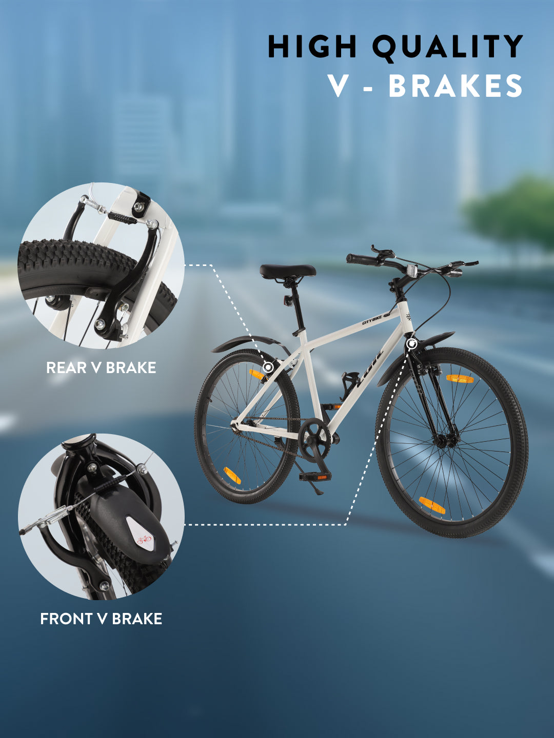 City Bike Steel Frame Single Speed Cycle 26 inch with Single Wall Rim, Rigid Fork,V Brakes, White