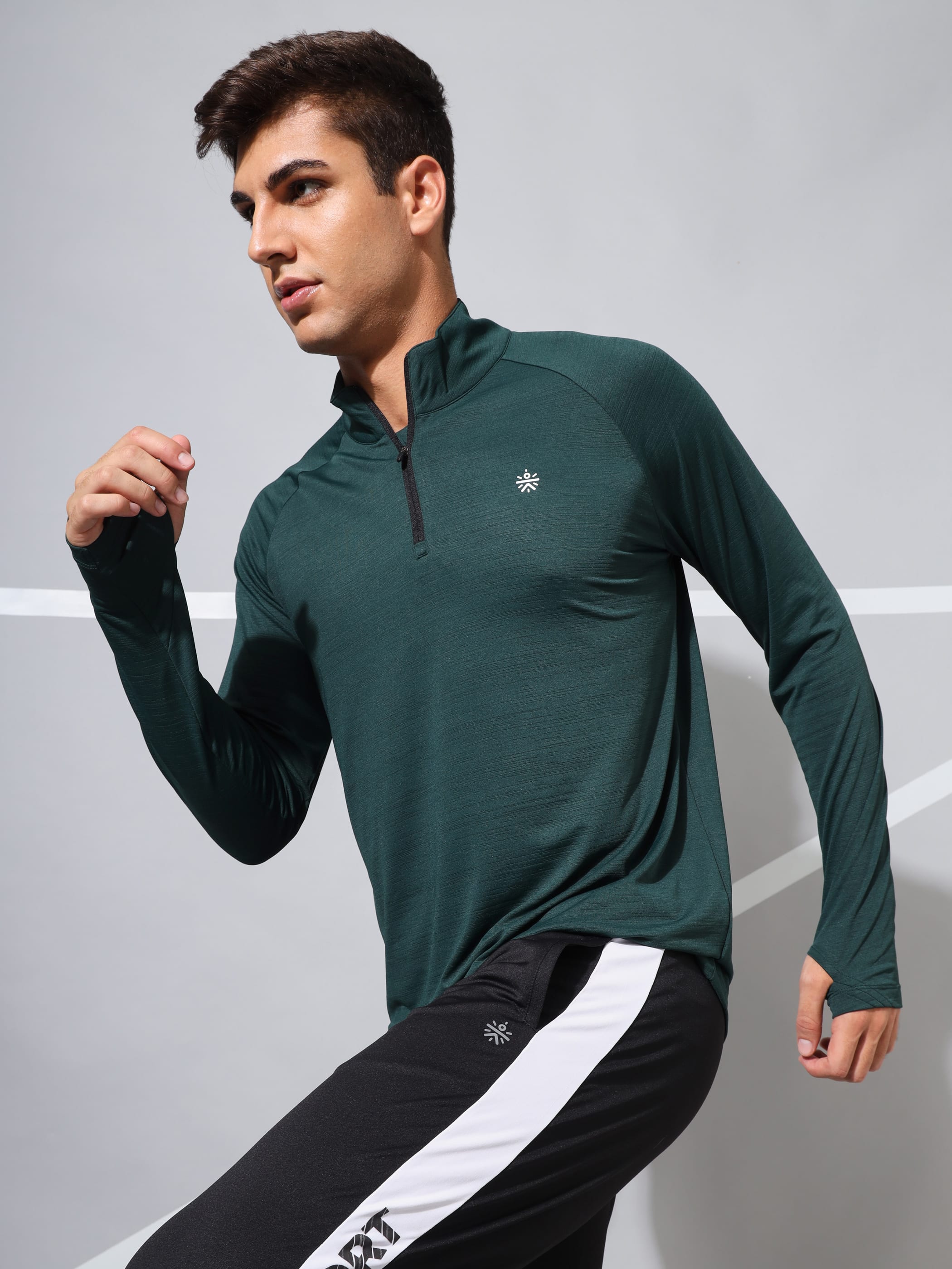 High Neck Active T-shirt with Thumbholes