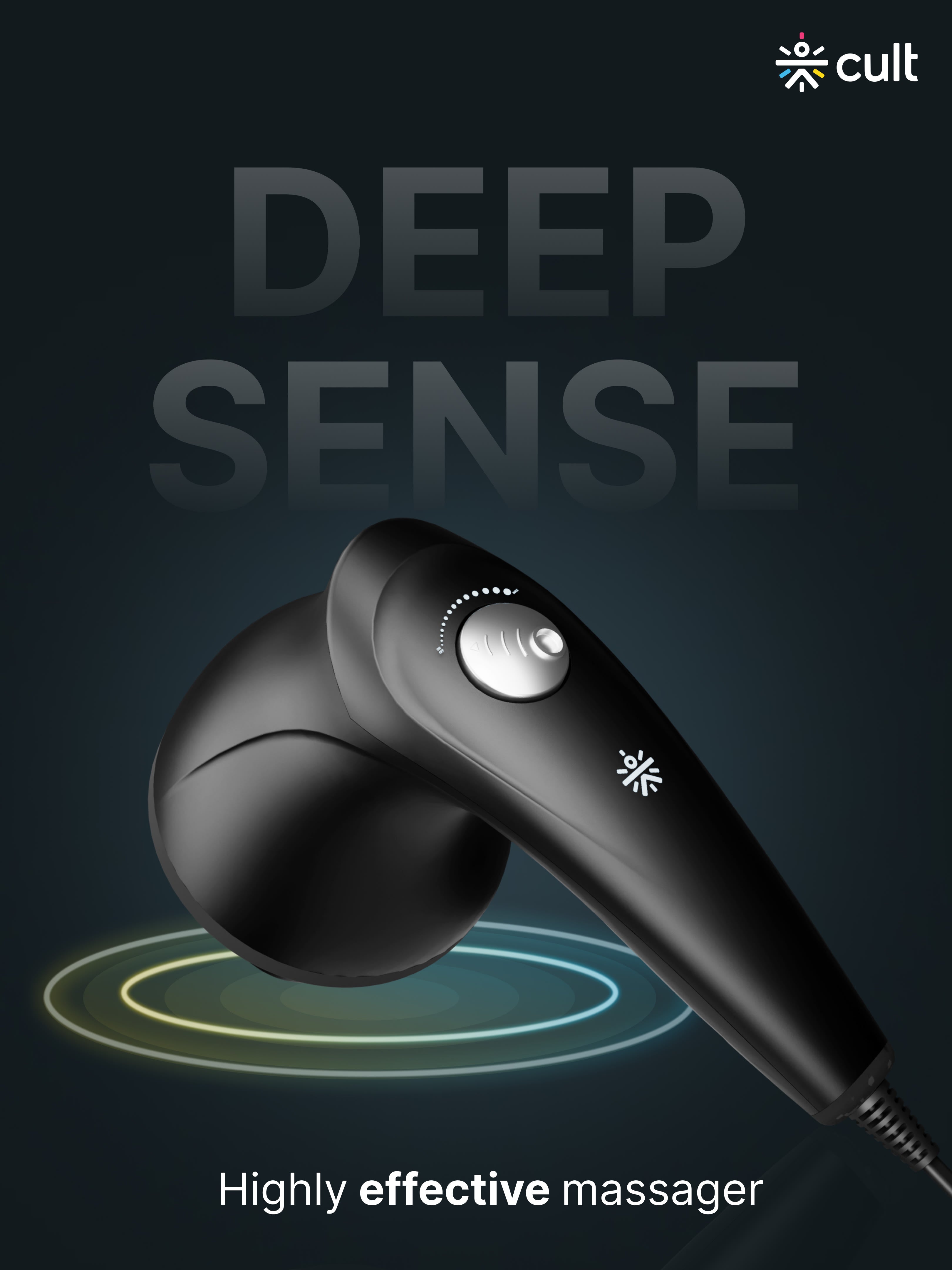 Cult Deep Sense Corded Electric Hammer Full Body Massager with 4 Interchangeable Heads +1 Protective Mesh Cover and Adjustable Speed Settings for Pain Relief and Relaxation.