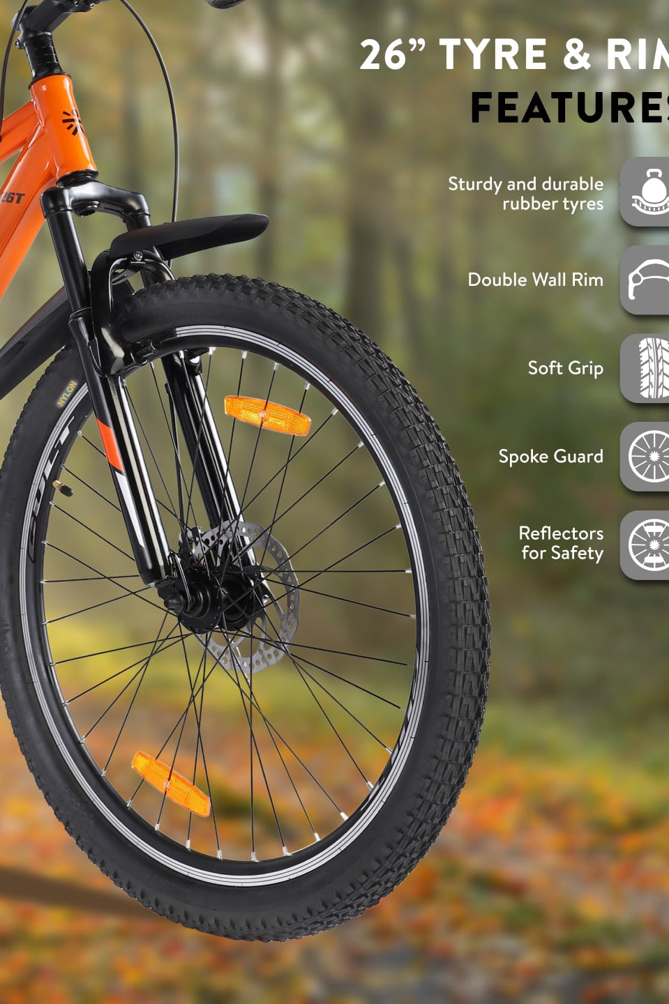 DAUNTLESS26TORANGEBLACK Steel Single Speed 26 inch Mountain Cycle, Dual Disc Brake, Front Suspension, Double Wall Rim