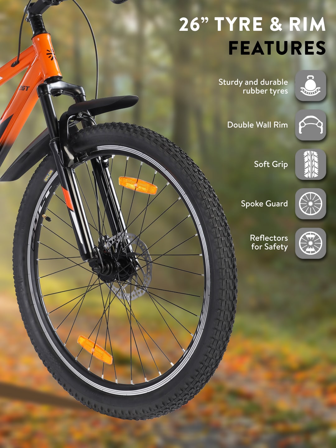 DAUNTLESS26TORANGEBLACK Steel Single Speed 26 inch Mountain Cycle, Dual Disc Brake, Front Suspension, Double Wall Rim