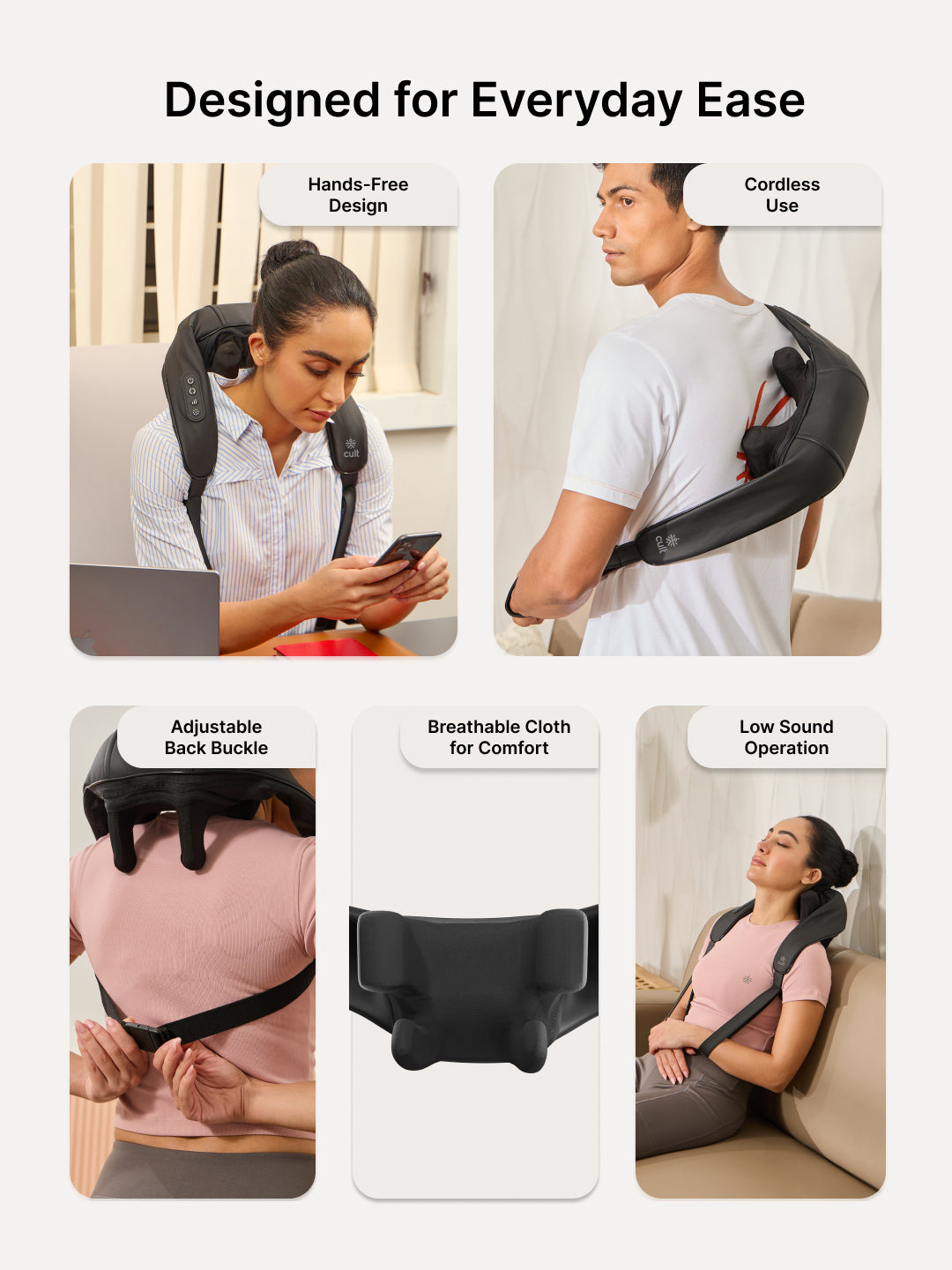 Cult Deep Relax Shoulder massager, 3 speed levels, Deep tissue Kneading Shiatsu rollers for Pain Relief, Cordless Massager