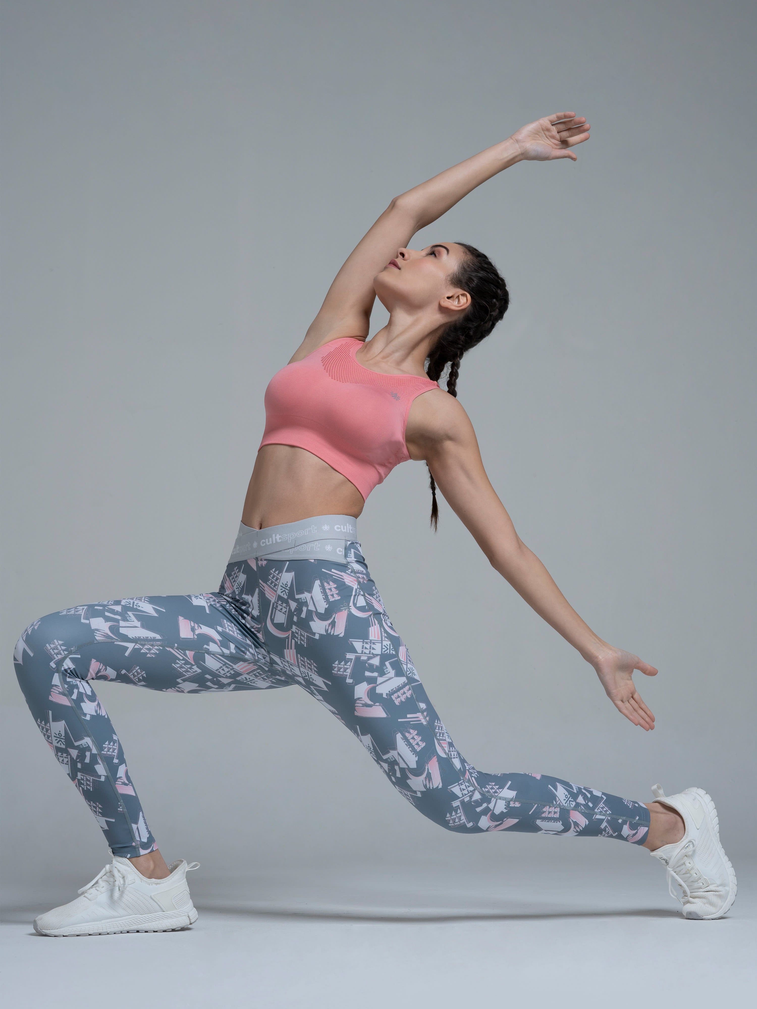 Absolute Fit Cross Waist Abstract Faded Rose Grey Print Tights