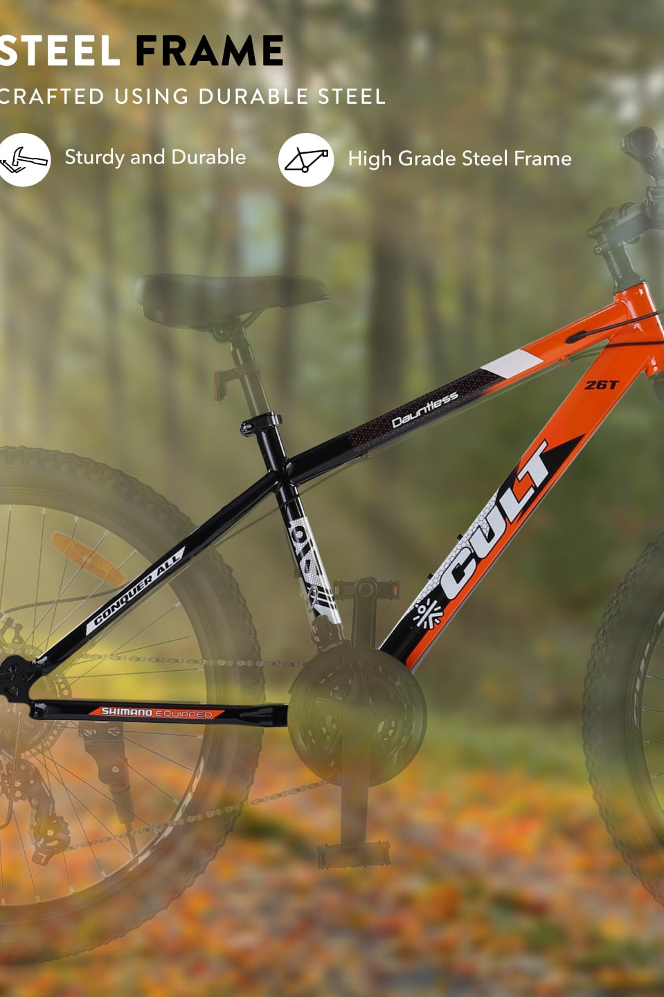 DAUNTLESS21S26TORANGEBLACK Steel 21 Speed Shimano Gear 26 inch Mountain Cycle, Dual Disc Brake, Front Suspension, Double Wall Rim