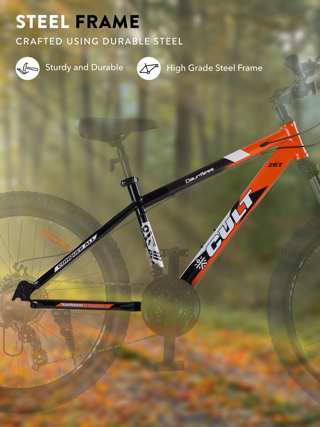 DAUNTLESS21S26TORANGEBLACK Steel 21 Speed Shimano Gear 26 inch Mountain Cycle, Dual Disc Brake, Front Suspension, Double Wall Rim