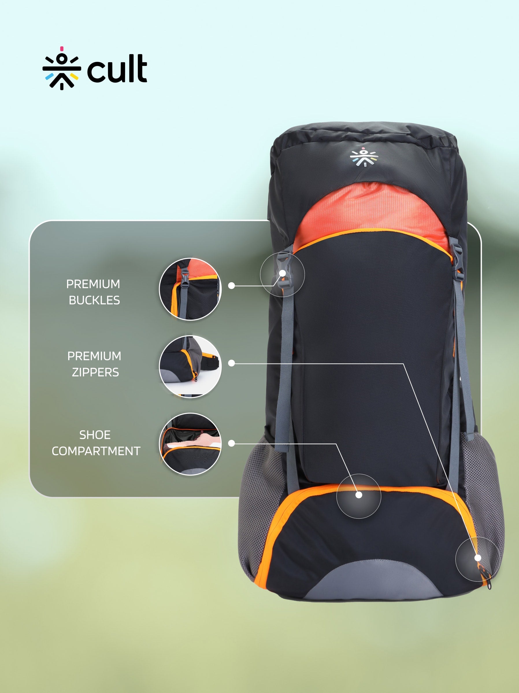 Travel Rucksack 55 L Black Orange